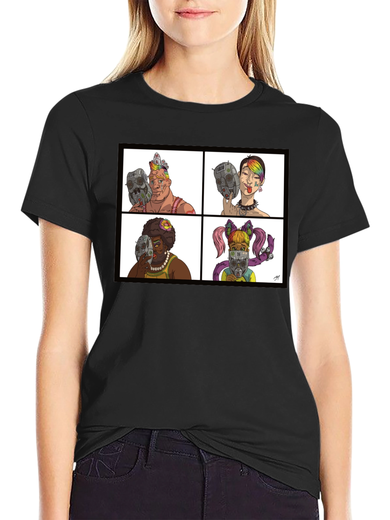 Black Unique Cartoon Face T-Shirt view 2