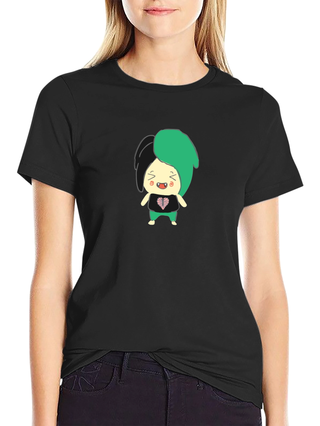Black Cartoon Character Graphic T-Shirt view 2