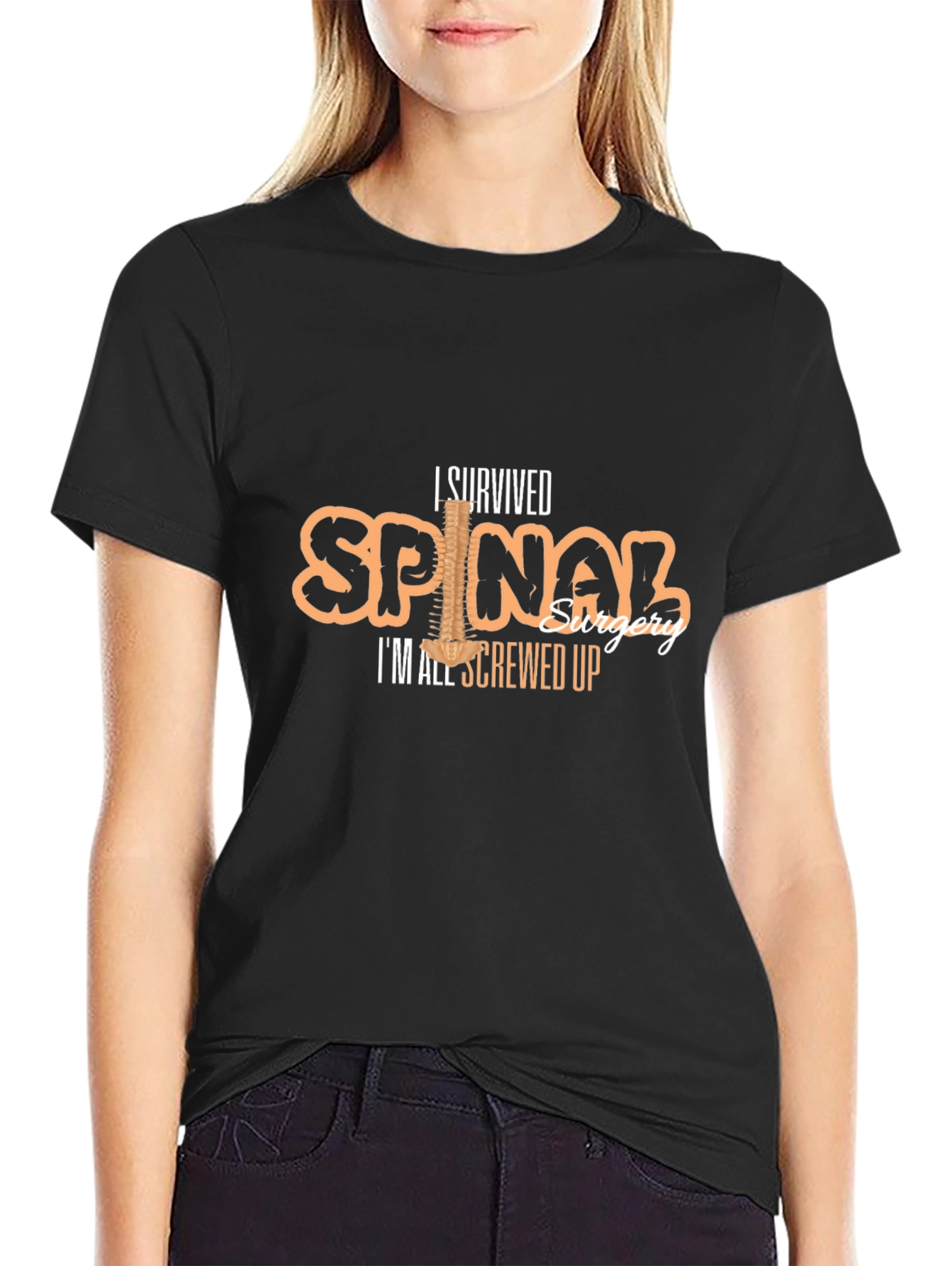 Black I Survived Spinal Surgery Funny T-Shirt view 2