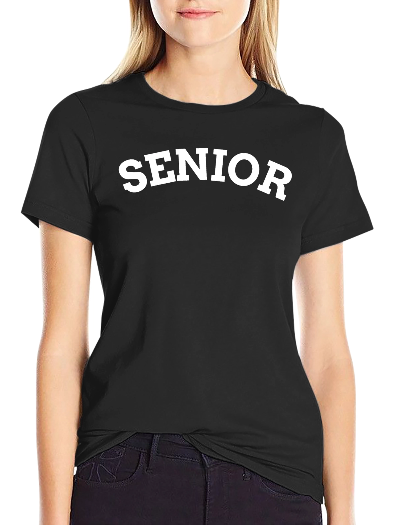 Black Senior T-Shirt - Black Cotton Blend Crew Neck view 2