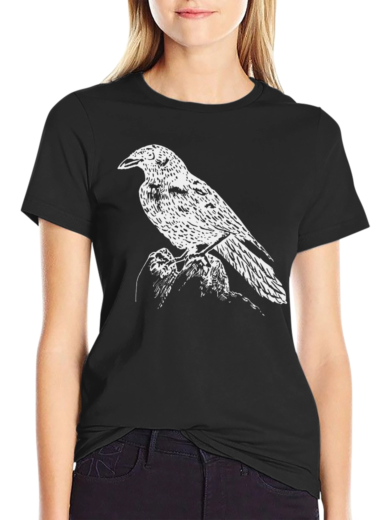 Black Raven Print Black T-Shirt view 2