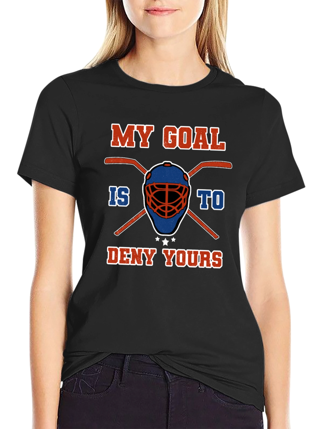 Black Hockey Goalie T-Shirt: My Goal Is To Deny Yours view 2