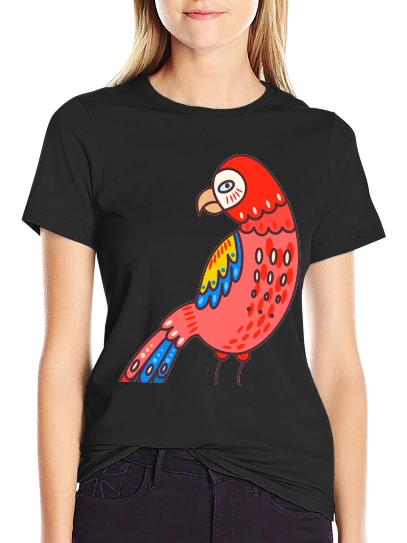Black Men's Black T-shirt with Parrot Graphic view 2