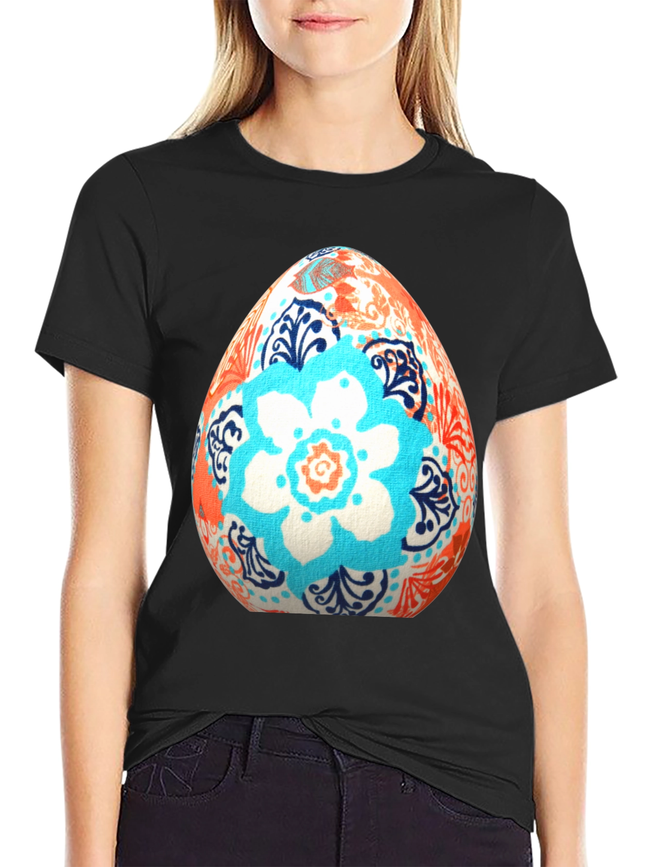 Black Floral Easter Egg T-Shirt view 2