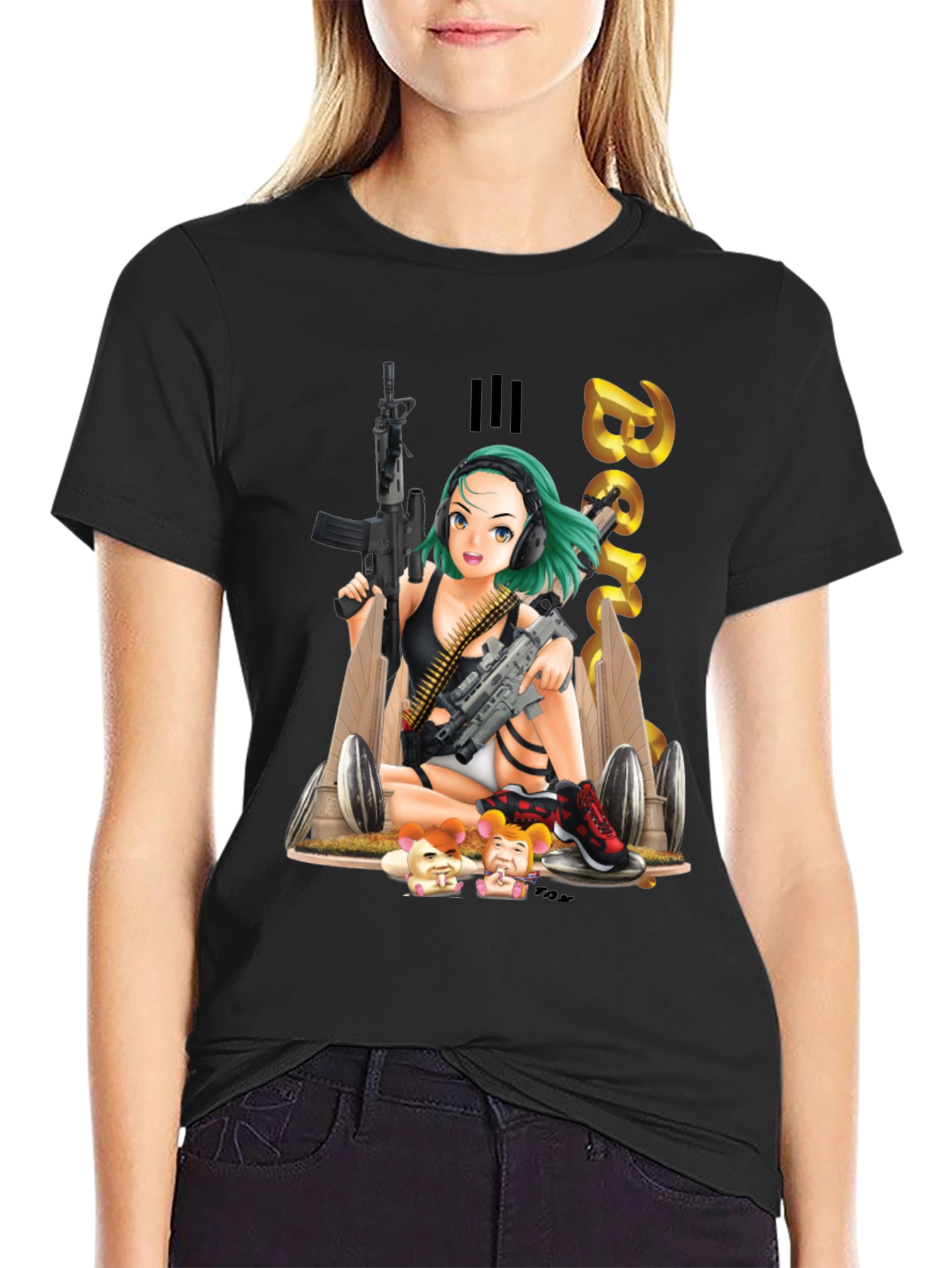 Black Anime Girl Graphic T-Shirt view 2