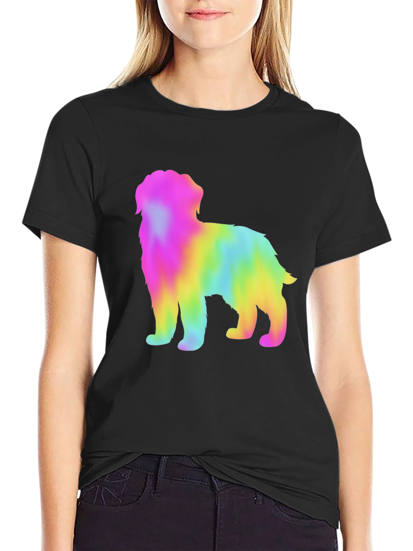 Black Rainbow Dog Graphic Tee - Unisex Black T-Shirt view 2