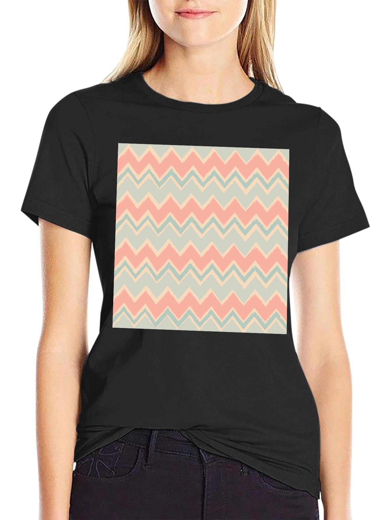 Black Chevron Pattern Black T-Shirt view 2