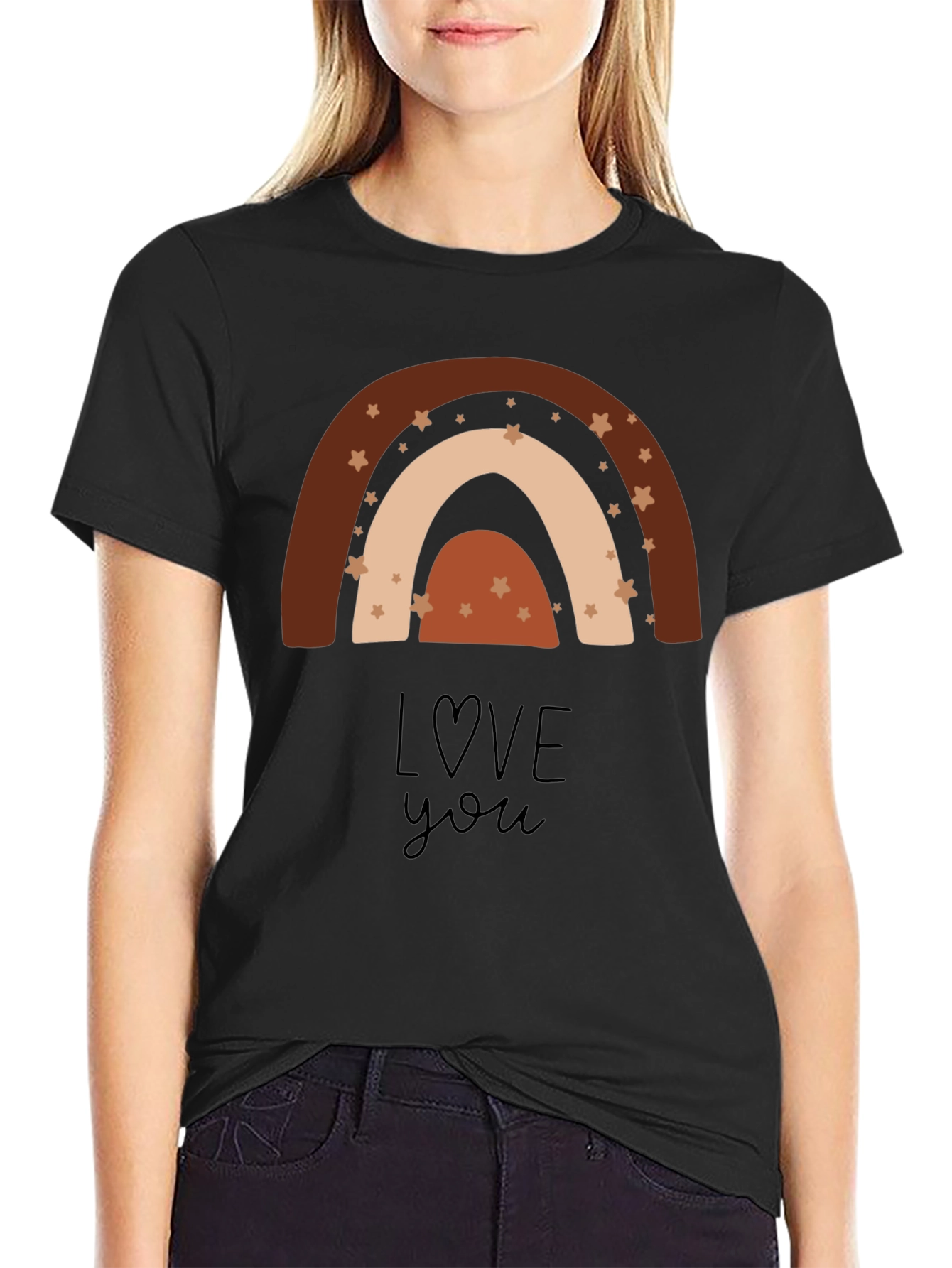 Black Boho Rainbow Love You T-Shirt view 2