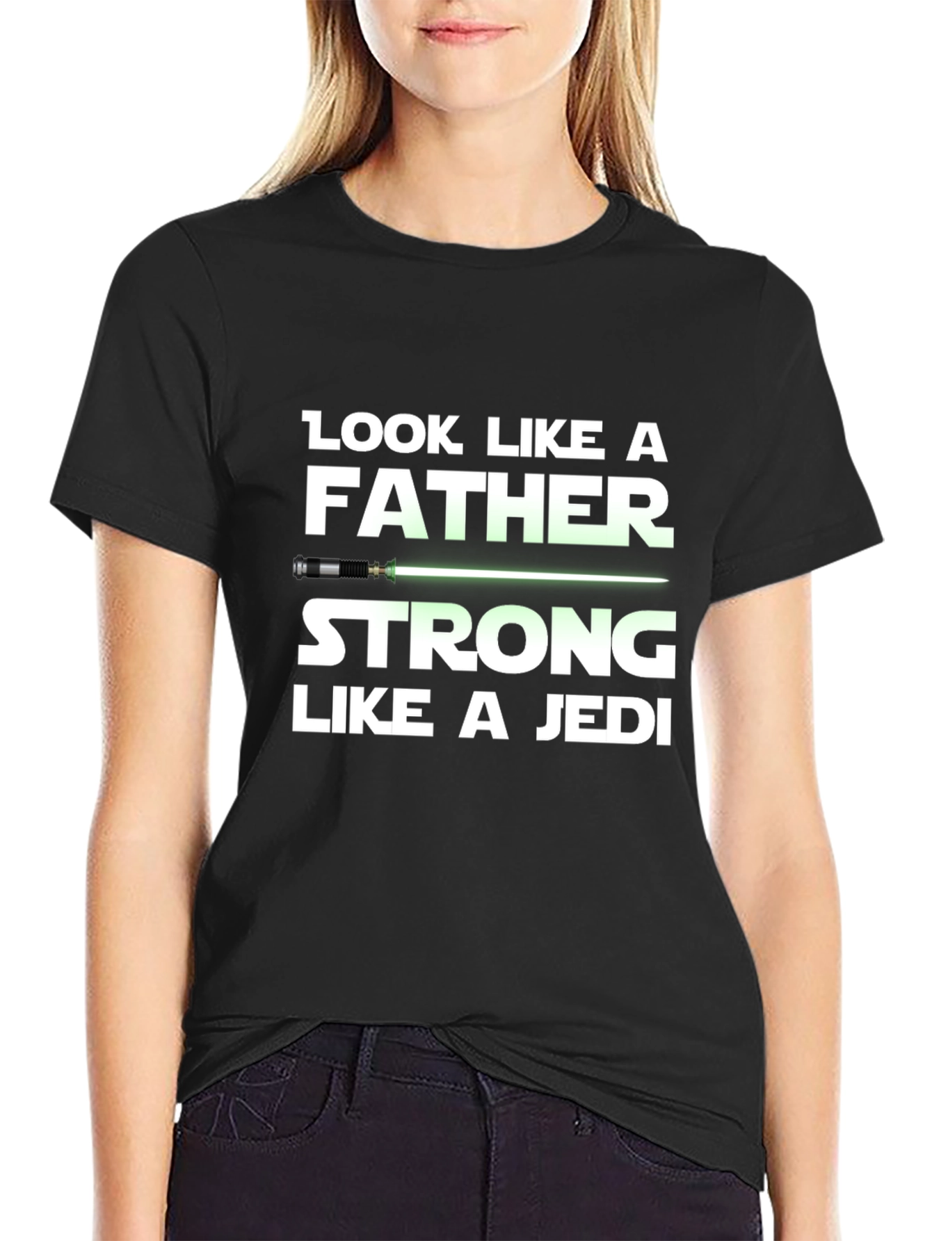 Black Father Strong Like a Jedi Graphic T-Shirt view 2