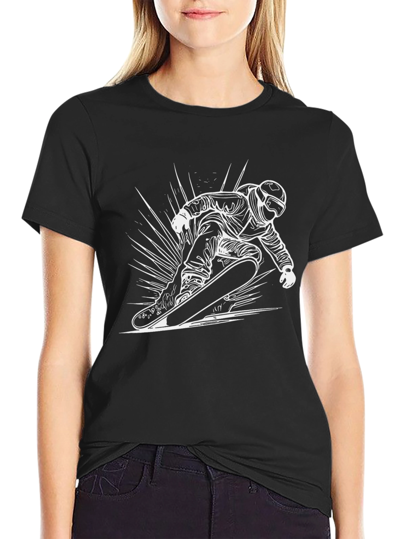 Black Cool Snowboarder Graphic Tee - Black Cotton Blend view 2