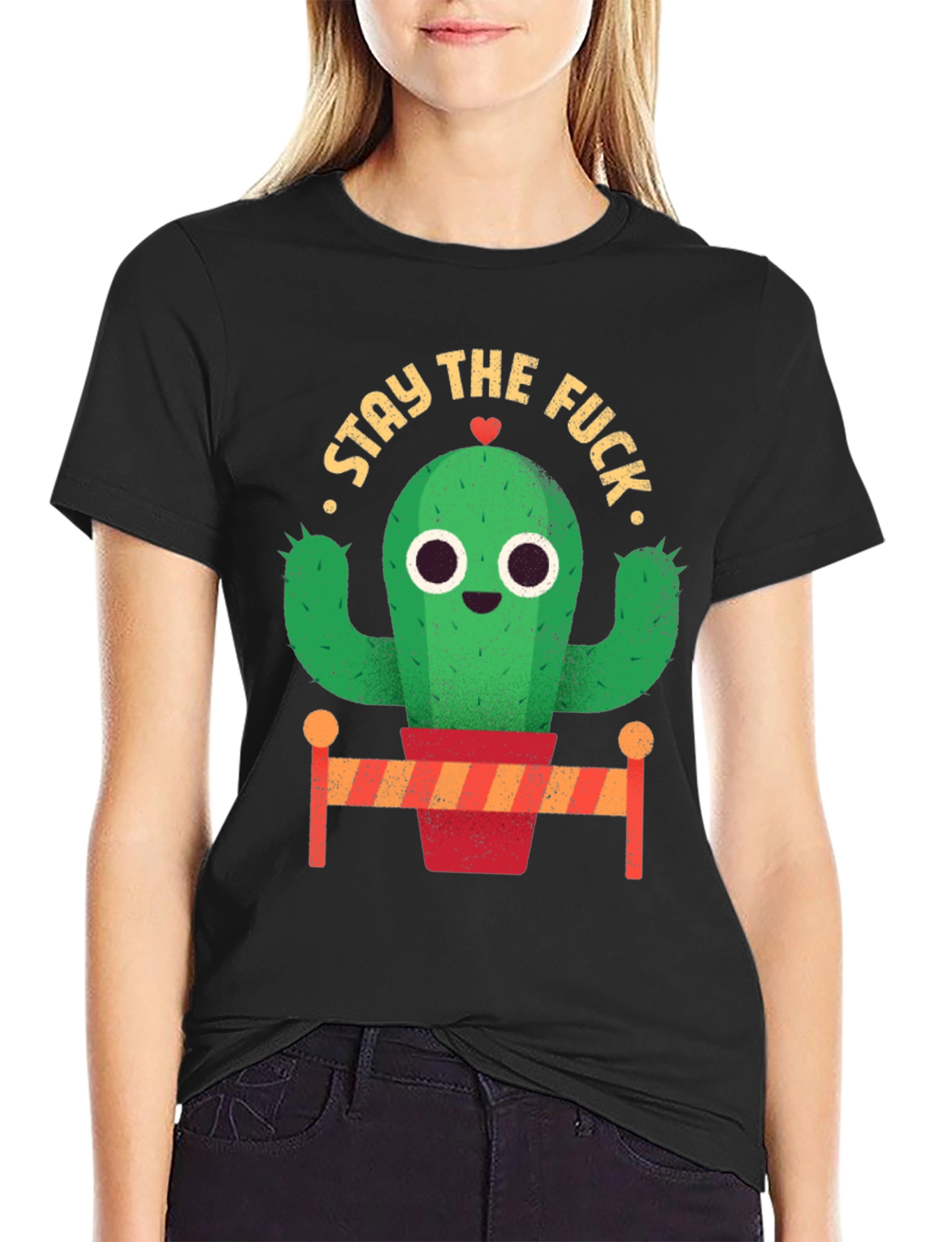 Black Stay The Fuck Cactus Novelty T-Shirt view 2