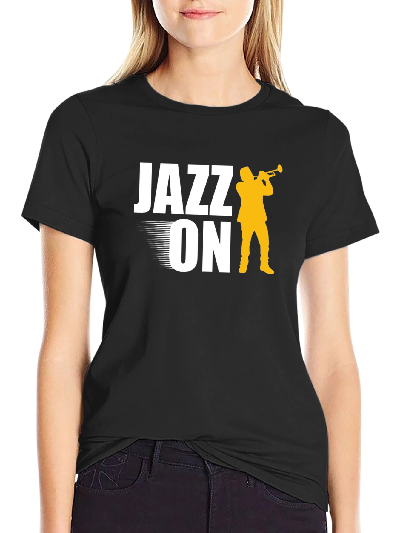 Black Jazz On Graphic Tee - Black Cotton T-Shirt view 2