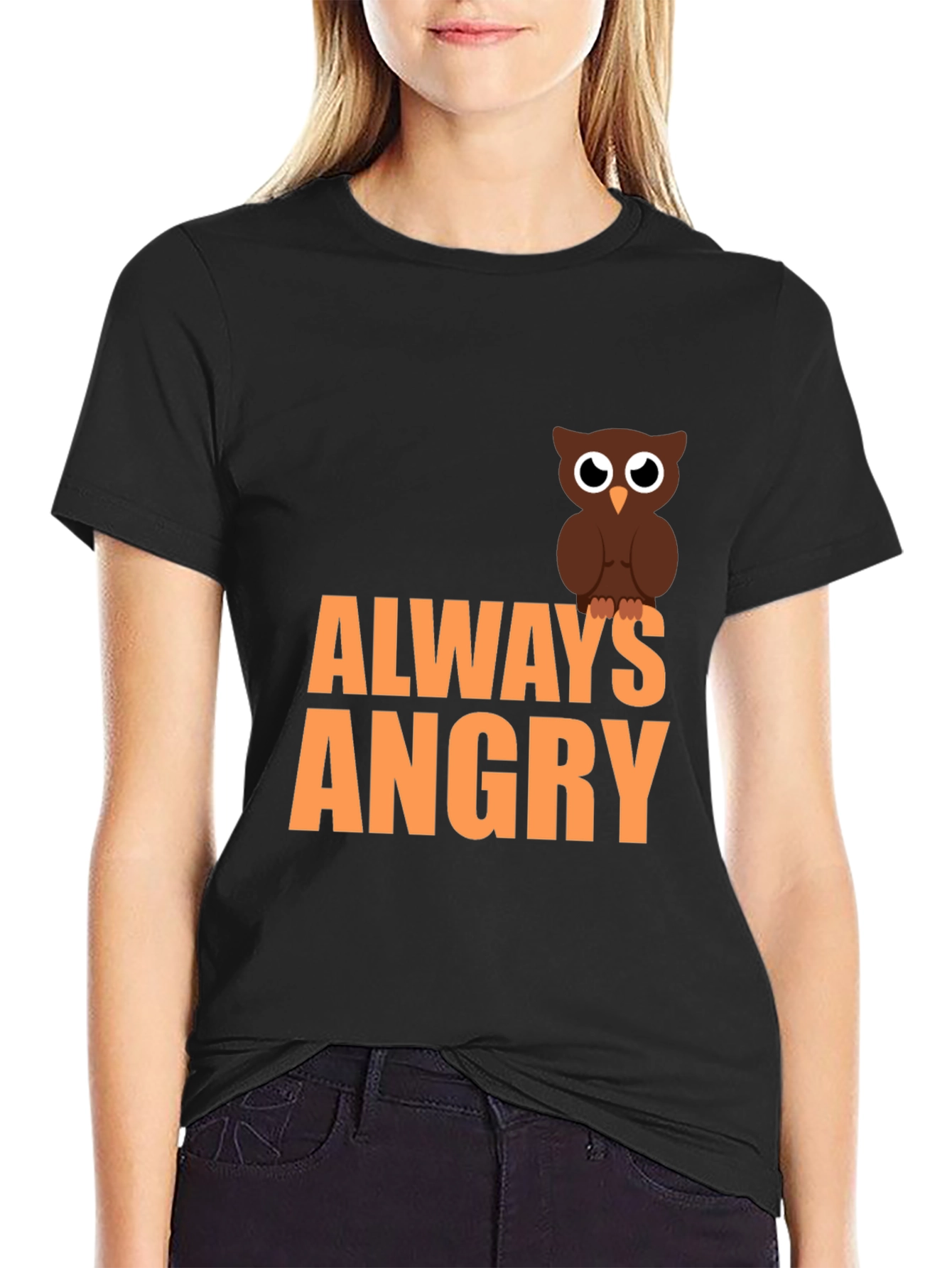 Black Always Angry Owl Graphic Tee - Men's Black T-Shirt view 2