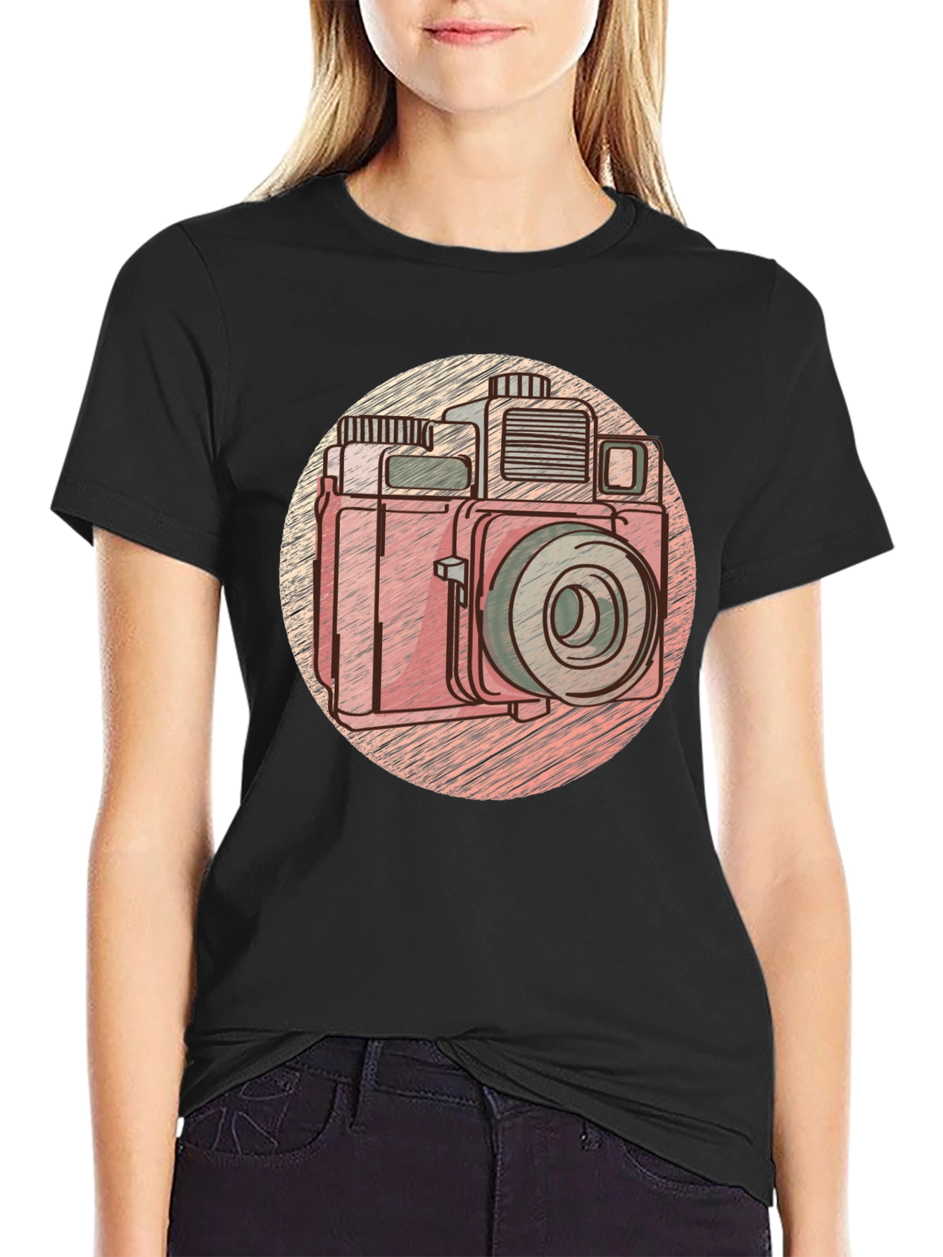 Black Retro Camera Graphic Tee - Vintage Style T-Shirt view 2