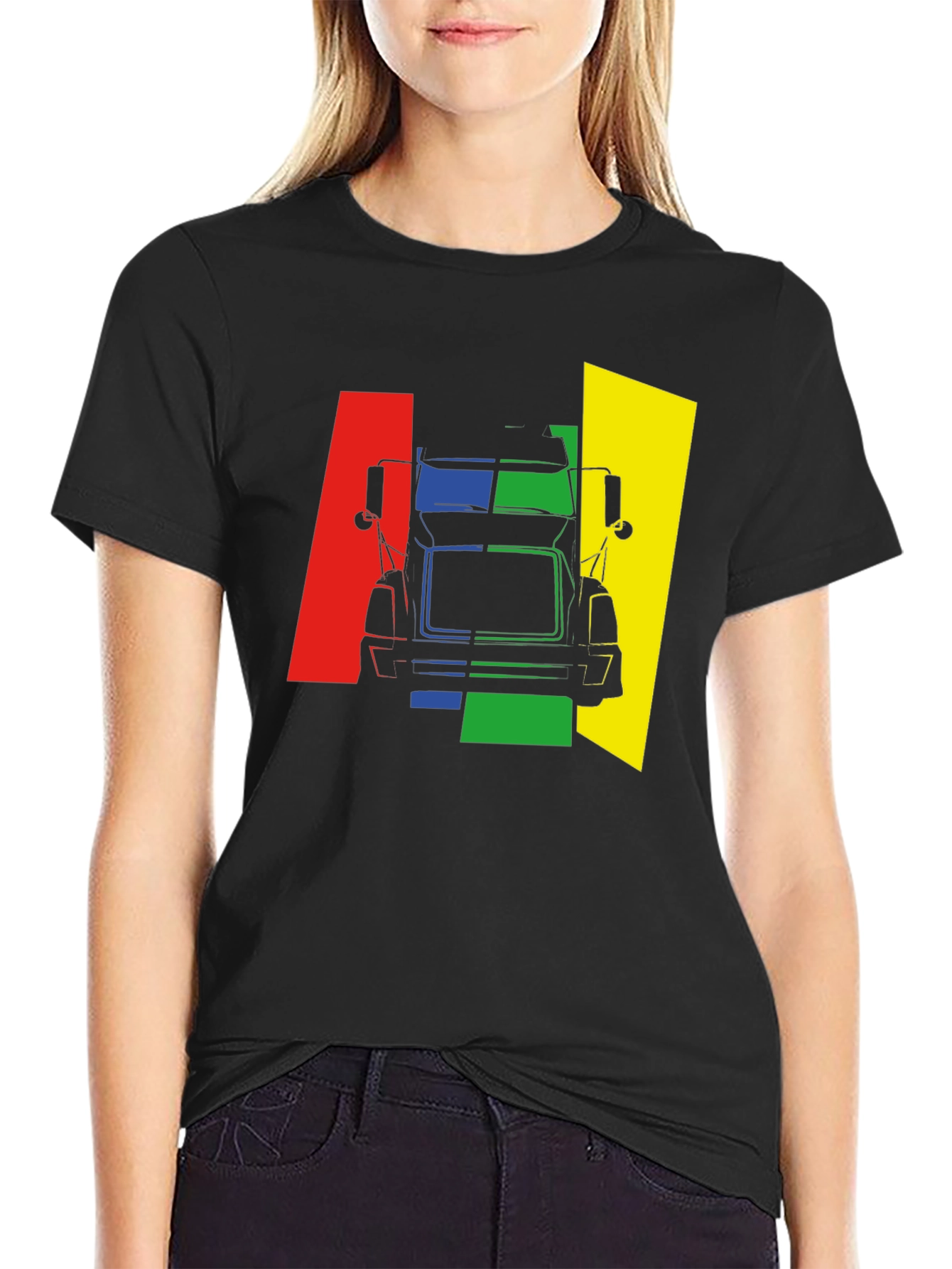 Black Truck Graphic Tee - Bold Color Block Design view 2