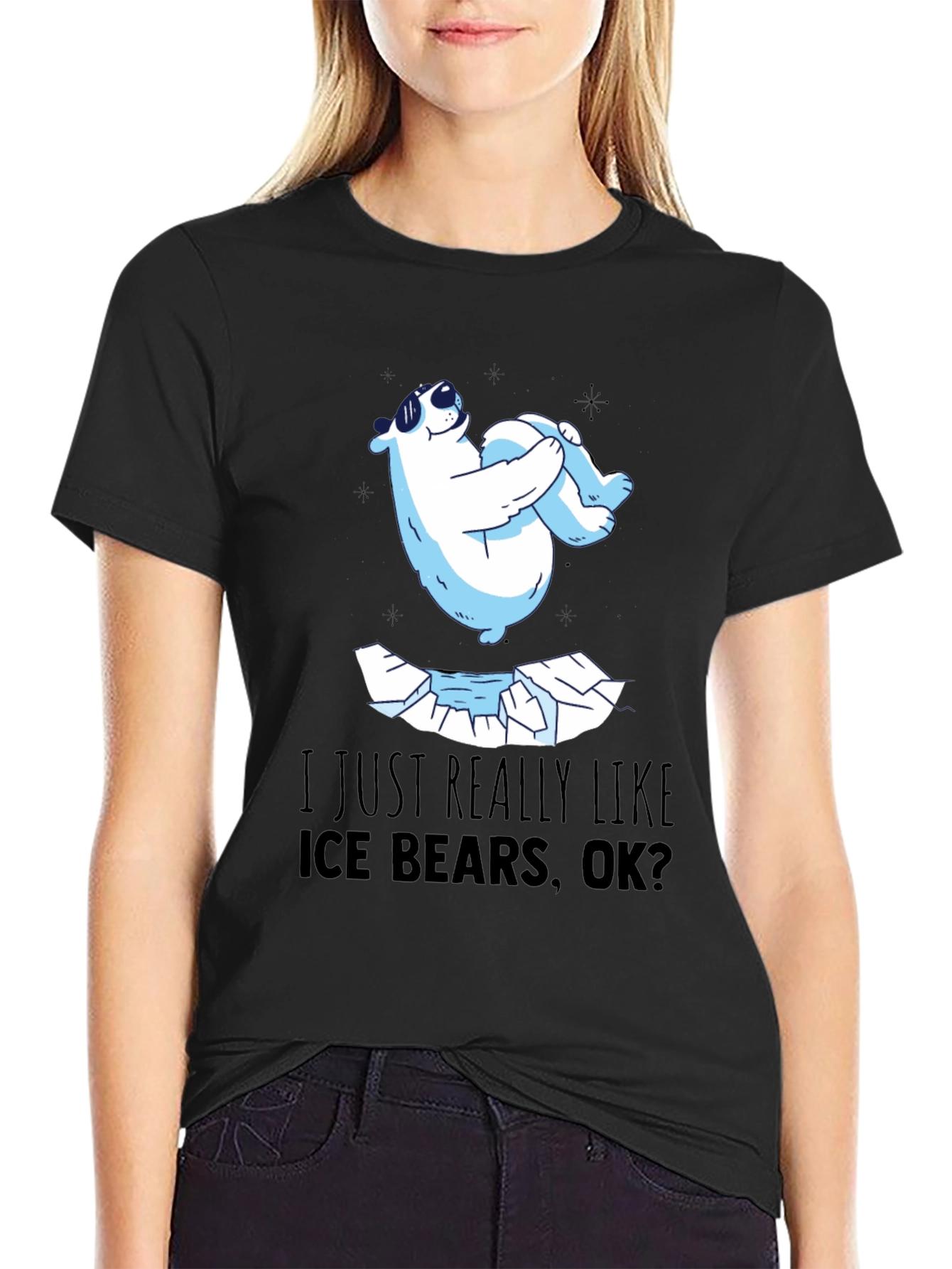 Black Cool Polar Bear T-Shirt - I Just Really Like Ice Bears view 2