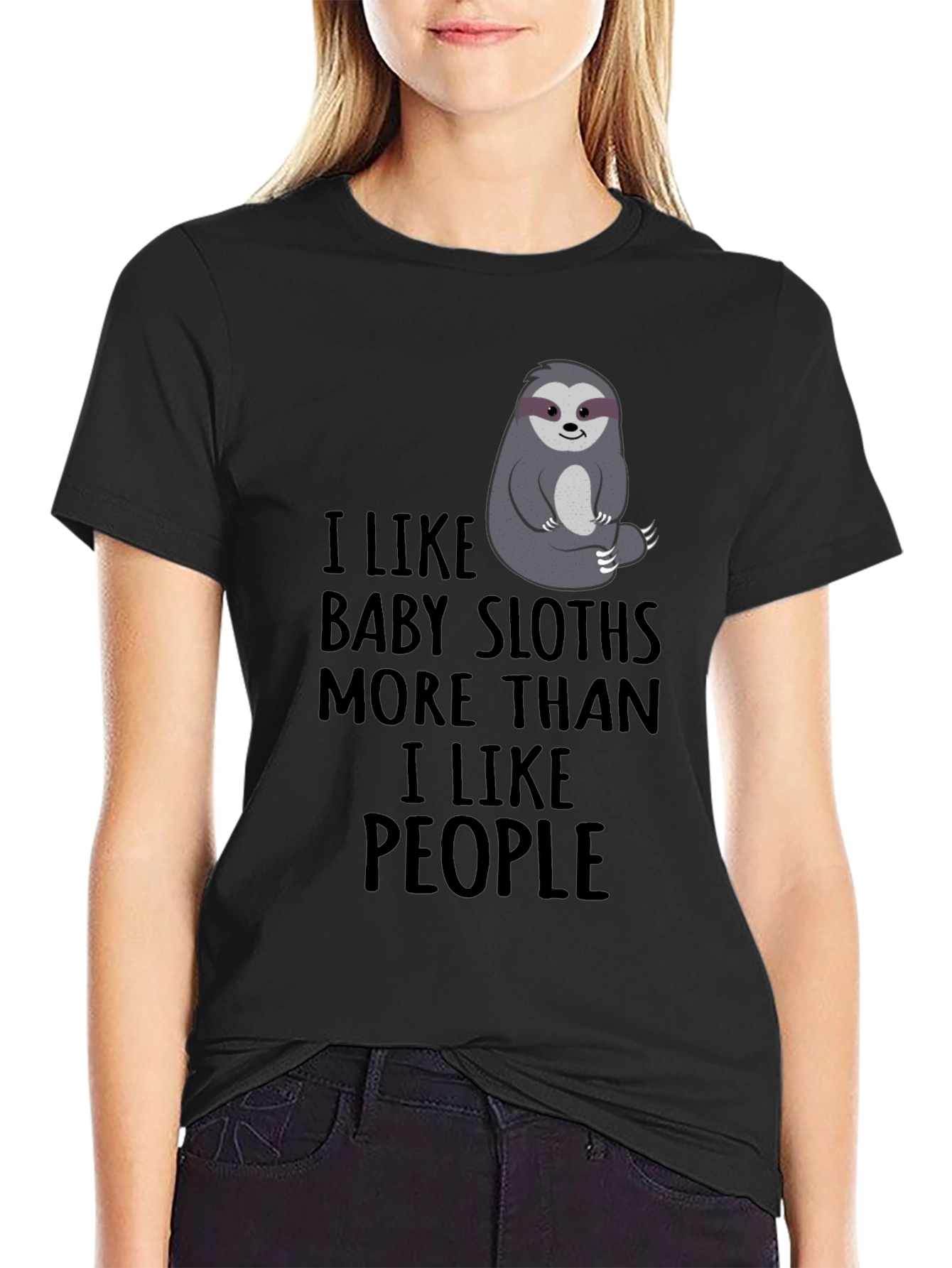 Black I Like Baby Sloths More Than People Black T-Shirt view 2