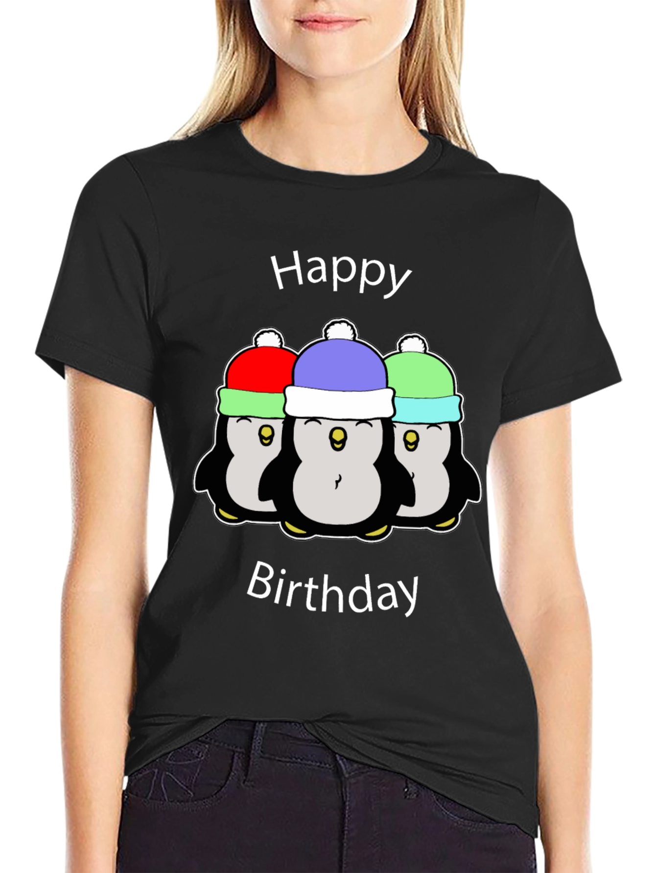Black Penguin Birthday T-Shirt - Fun Party Tee view 2