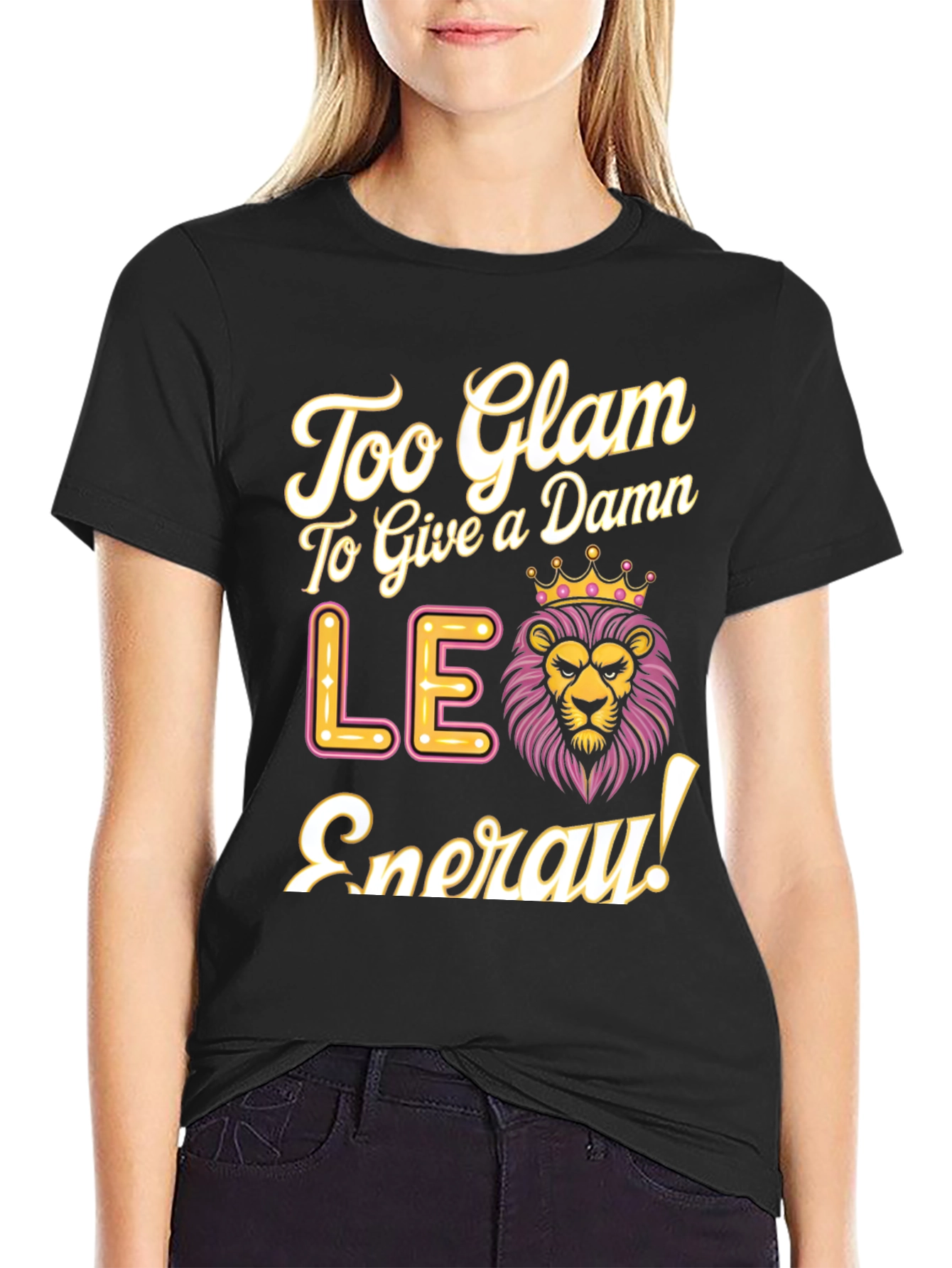 Black Too Glam Leo Energy Black T-Shirt view 2