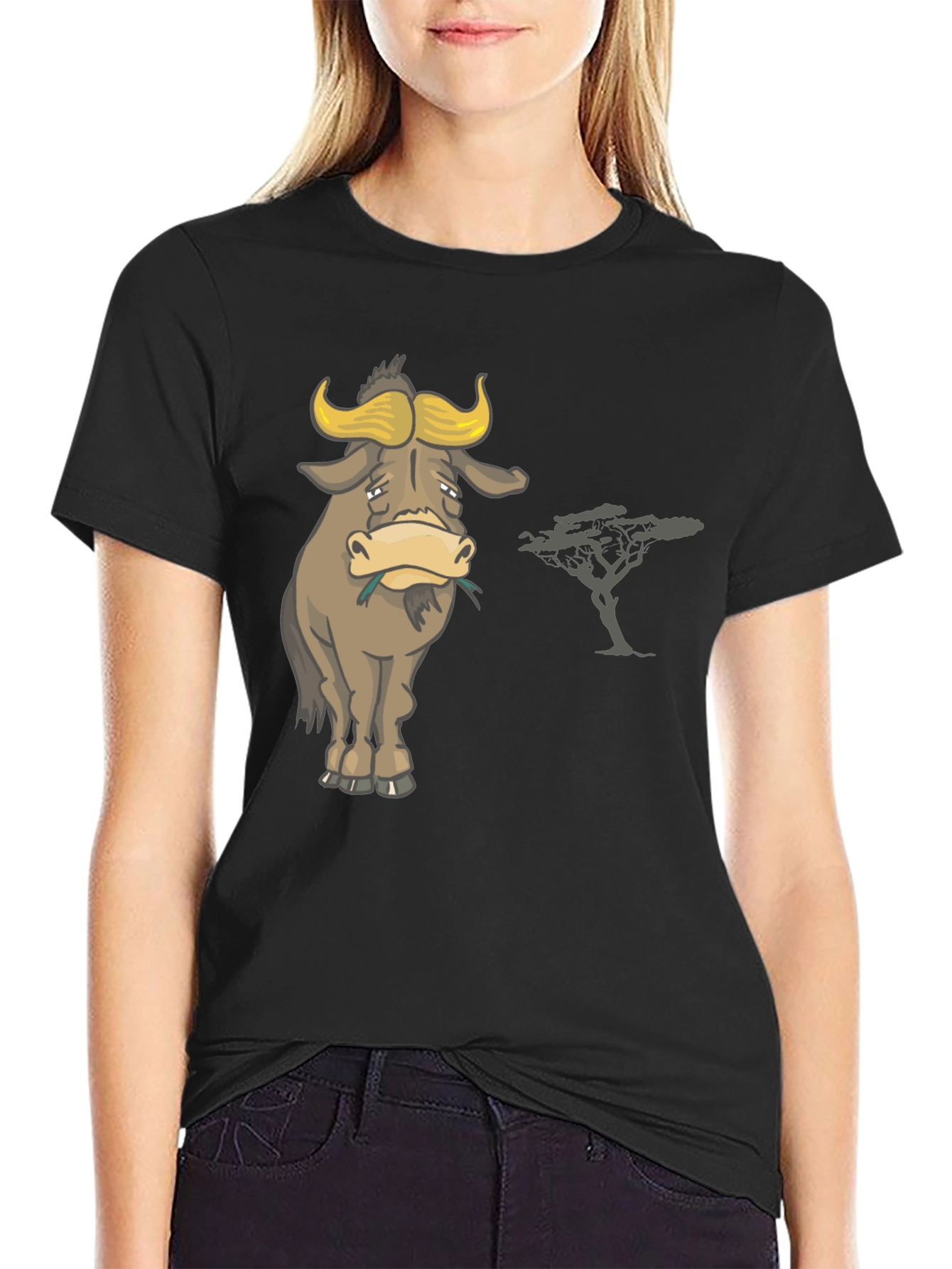 Black Sad Wildebeest T-Shirt - Men's Black Graphic Tee view 2