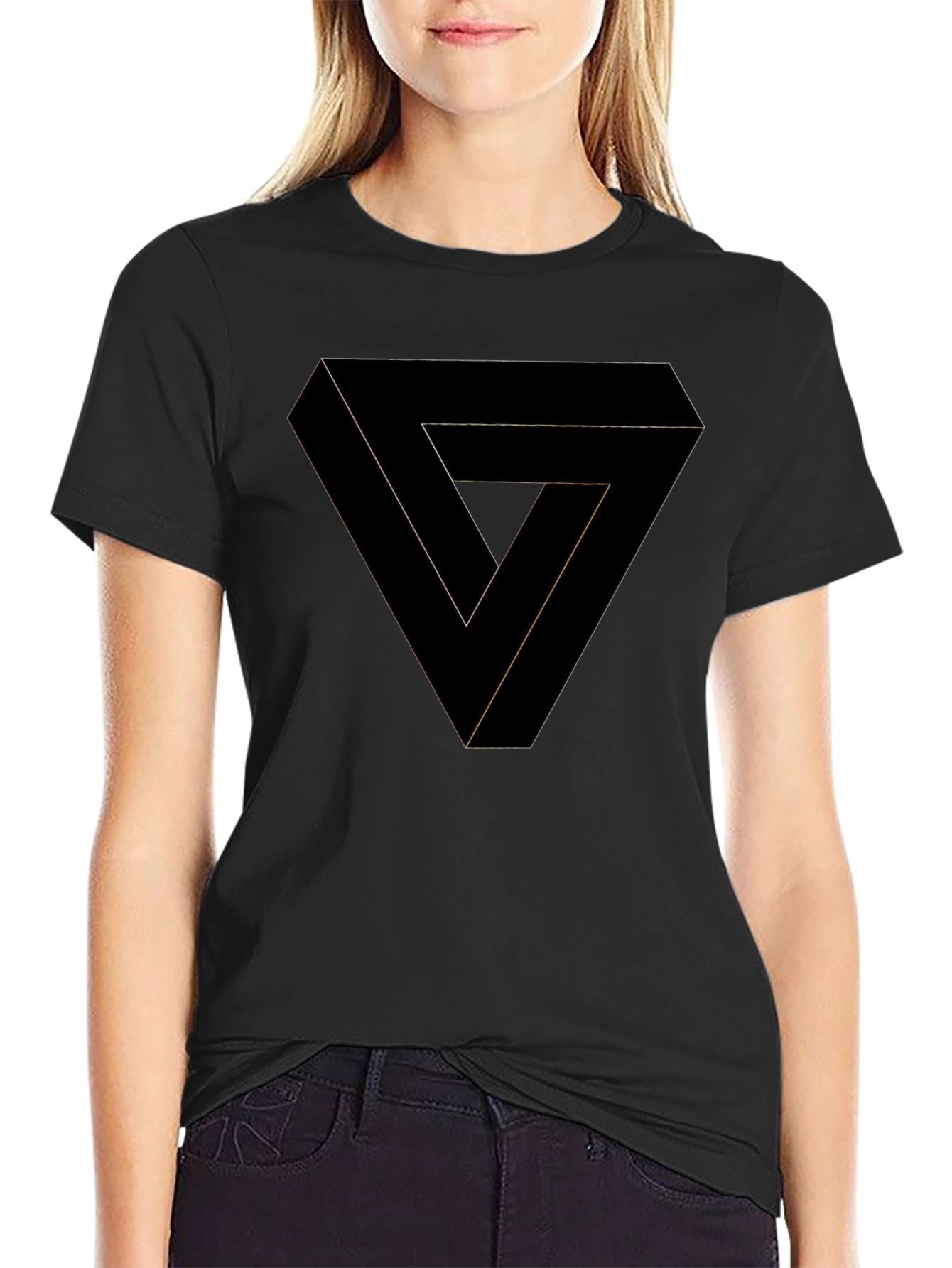 Black Optical Illusion Triangle Graphic Tee - Black Cotton Shirt view 2