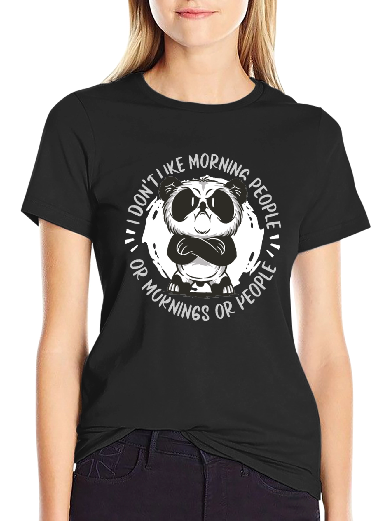Black Grumpy Panda Morning People Graphic Tee view 2