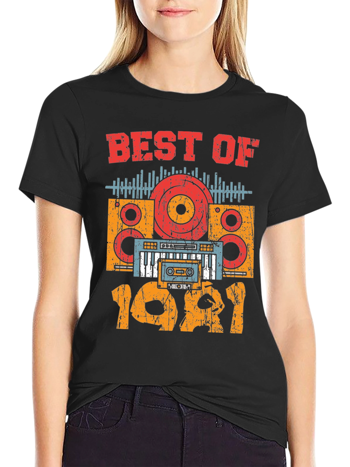 Black Best of 1981 Retro Music T-Shirt view 2