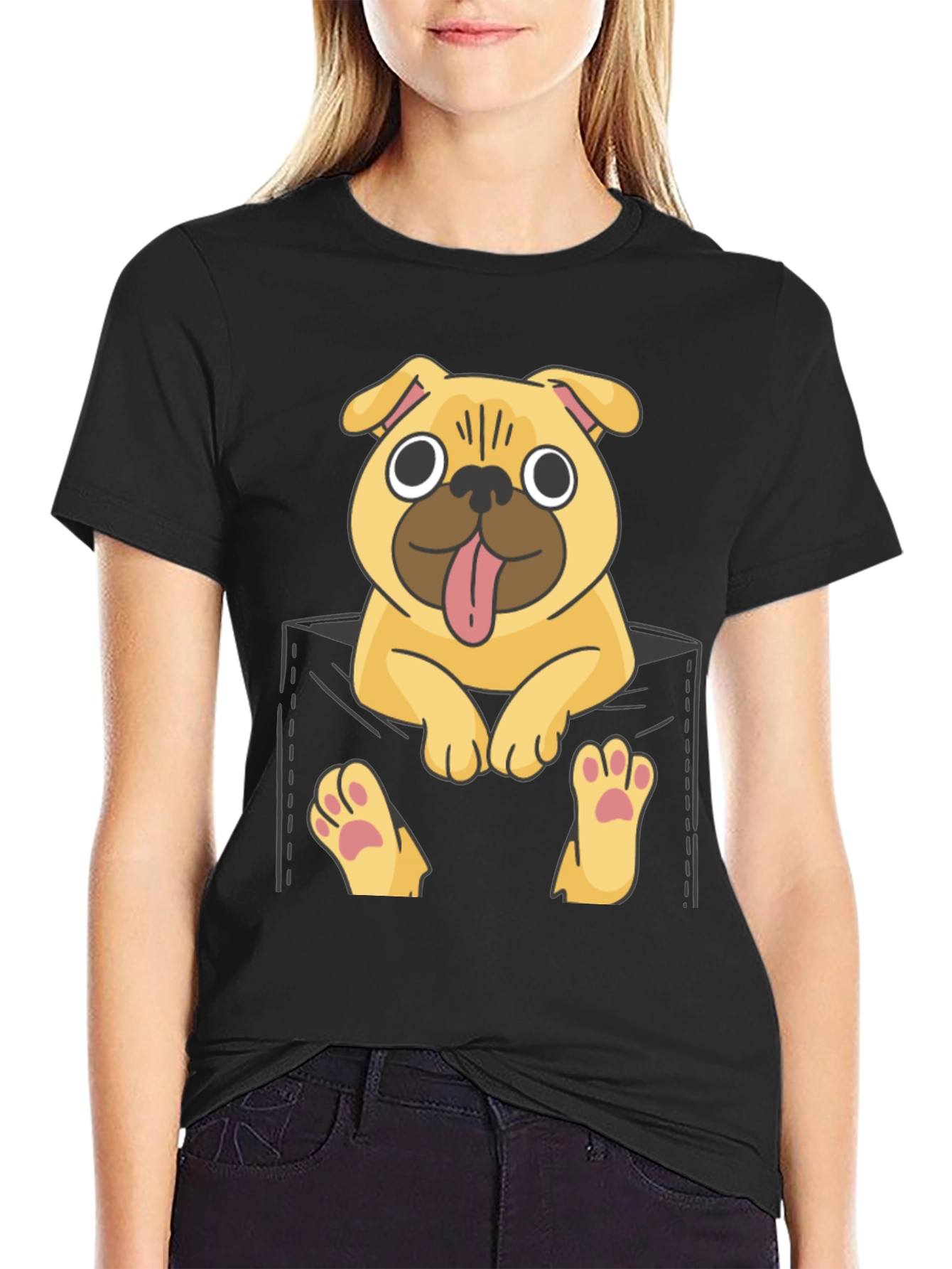 Black Pug in Pocket Graphic Tee - Fun & Casual view 2