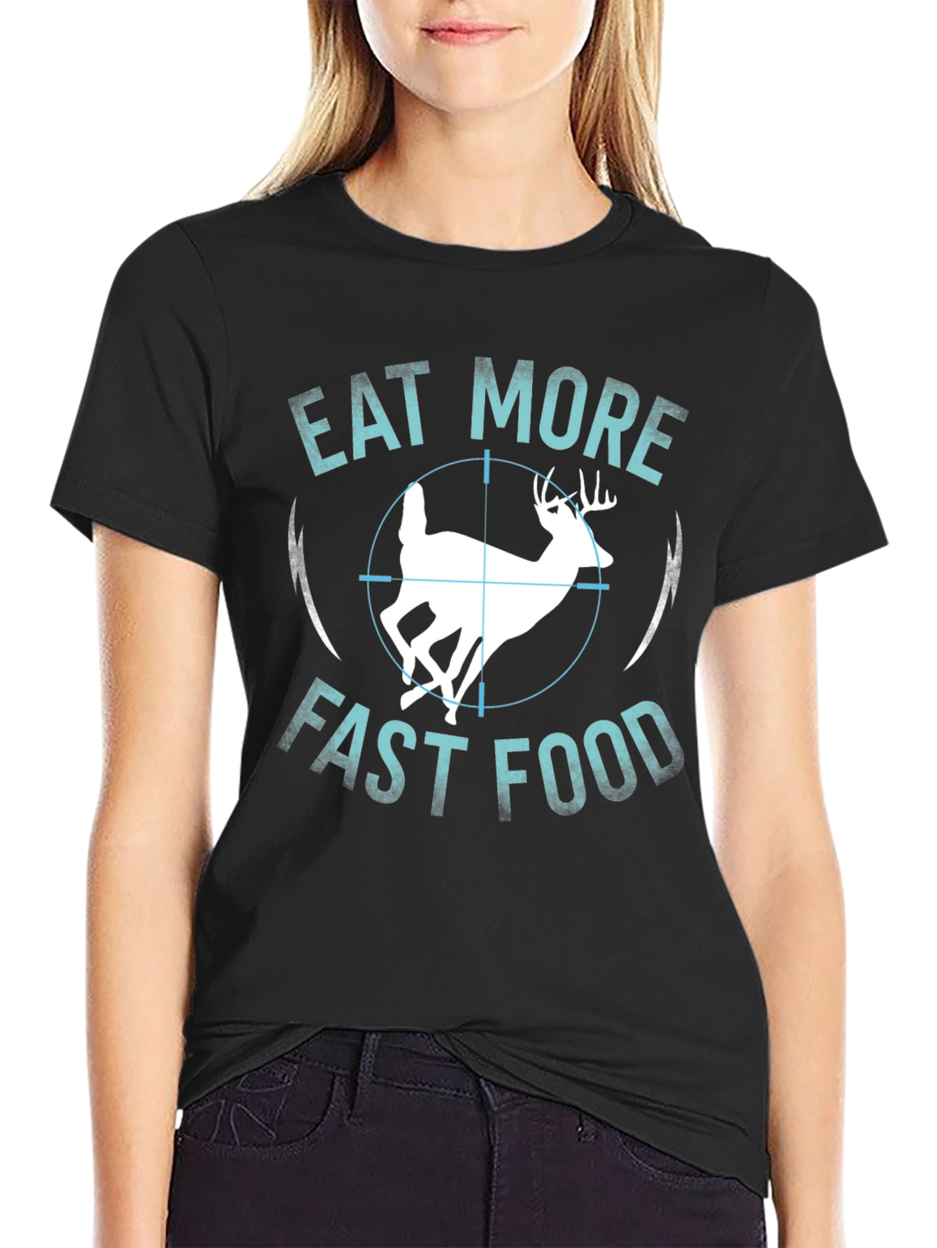 Black Eat More Fast Food Deer T-Shirt view 2