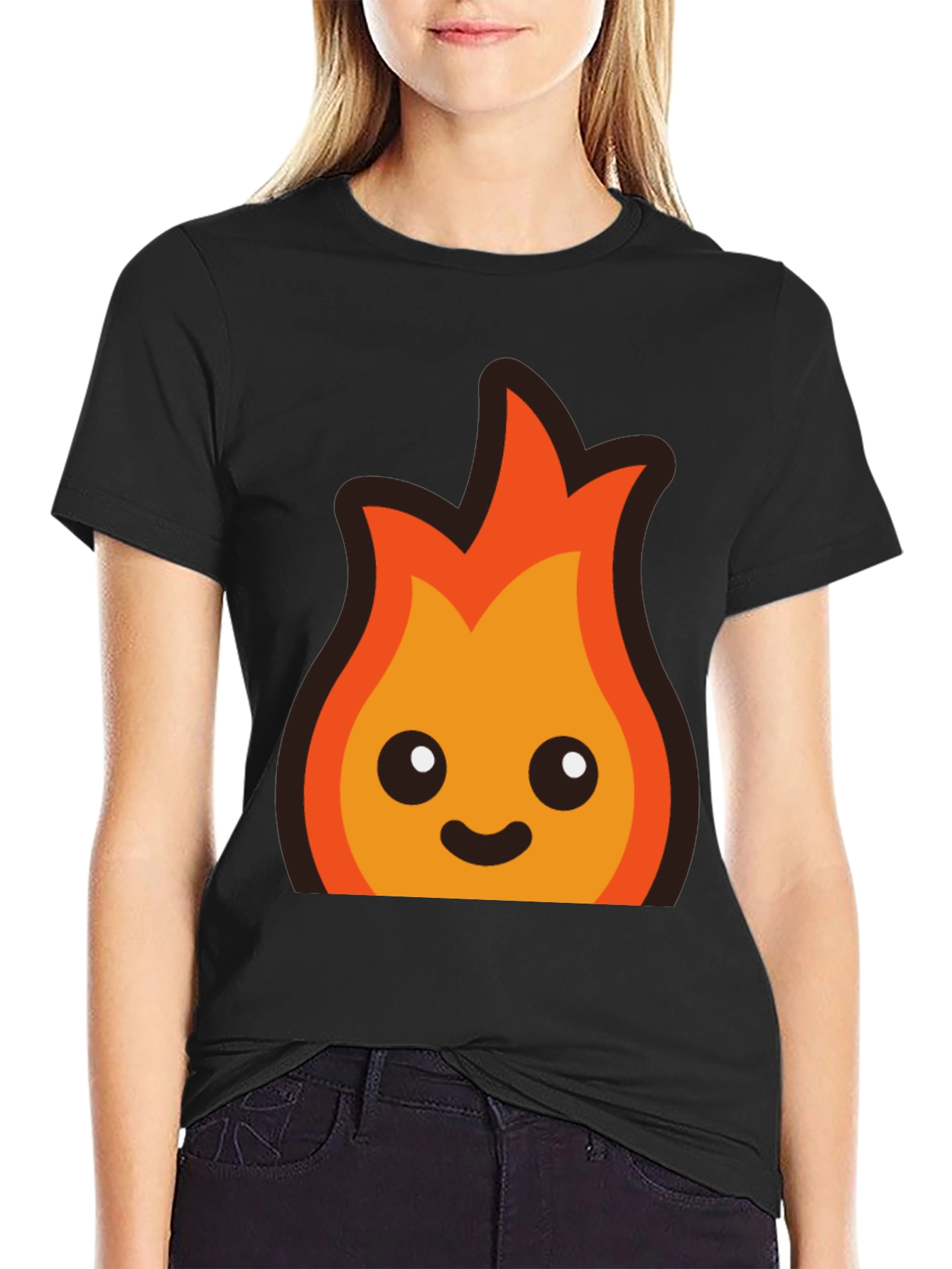 Black Cute Flame Graphic Black T-Shirt view 2