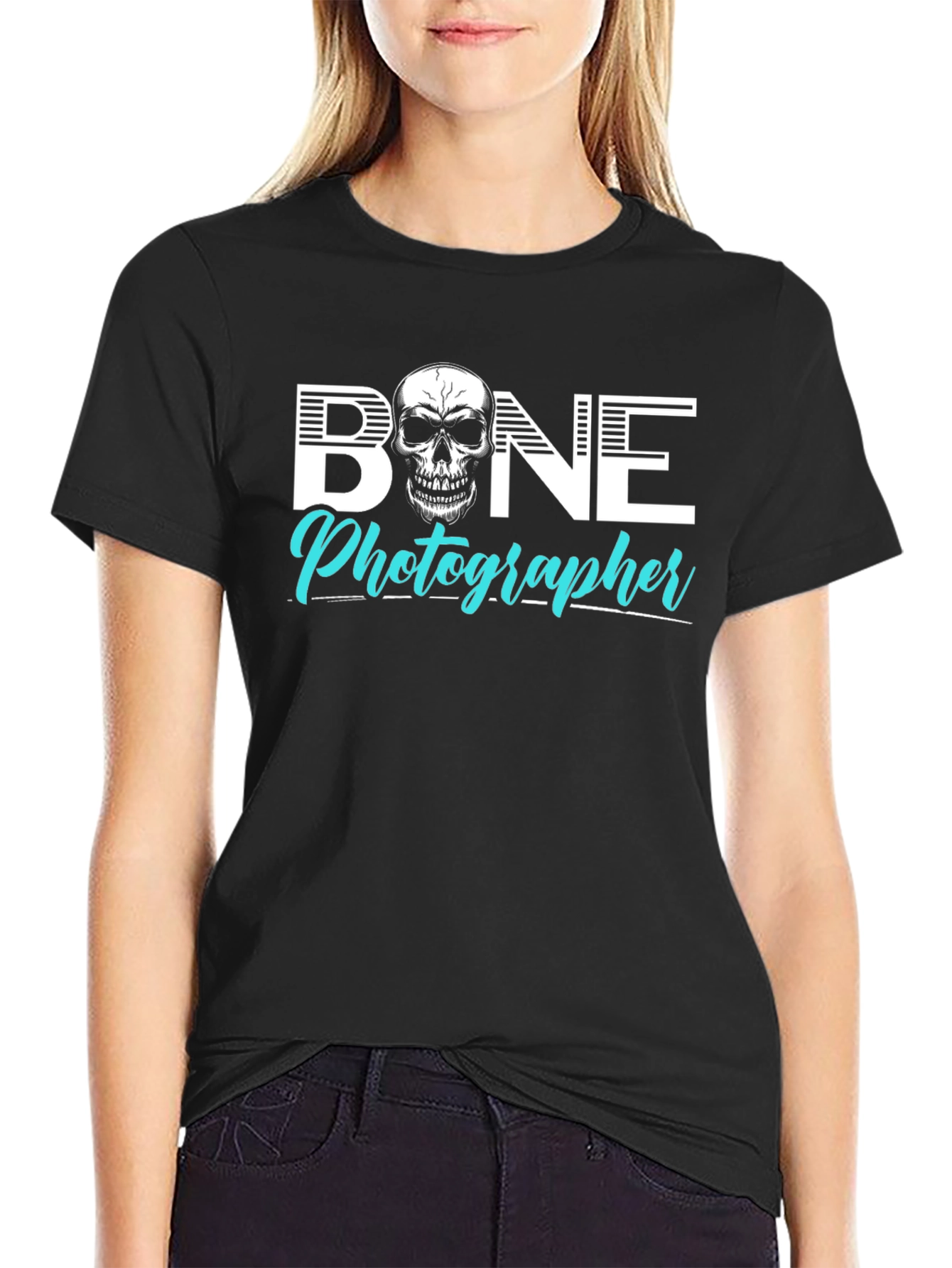 Black Bone Photographer Skull Graphic T-Shirt view 2