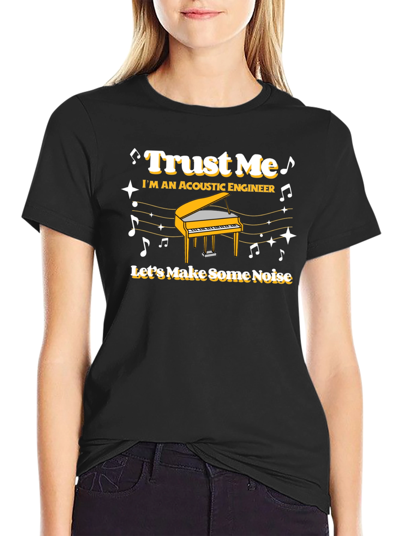 Black Trust Me Acoustic Engineer Piano T-Shirt view 2