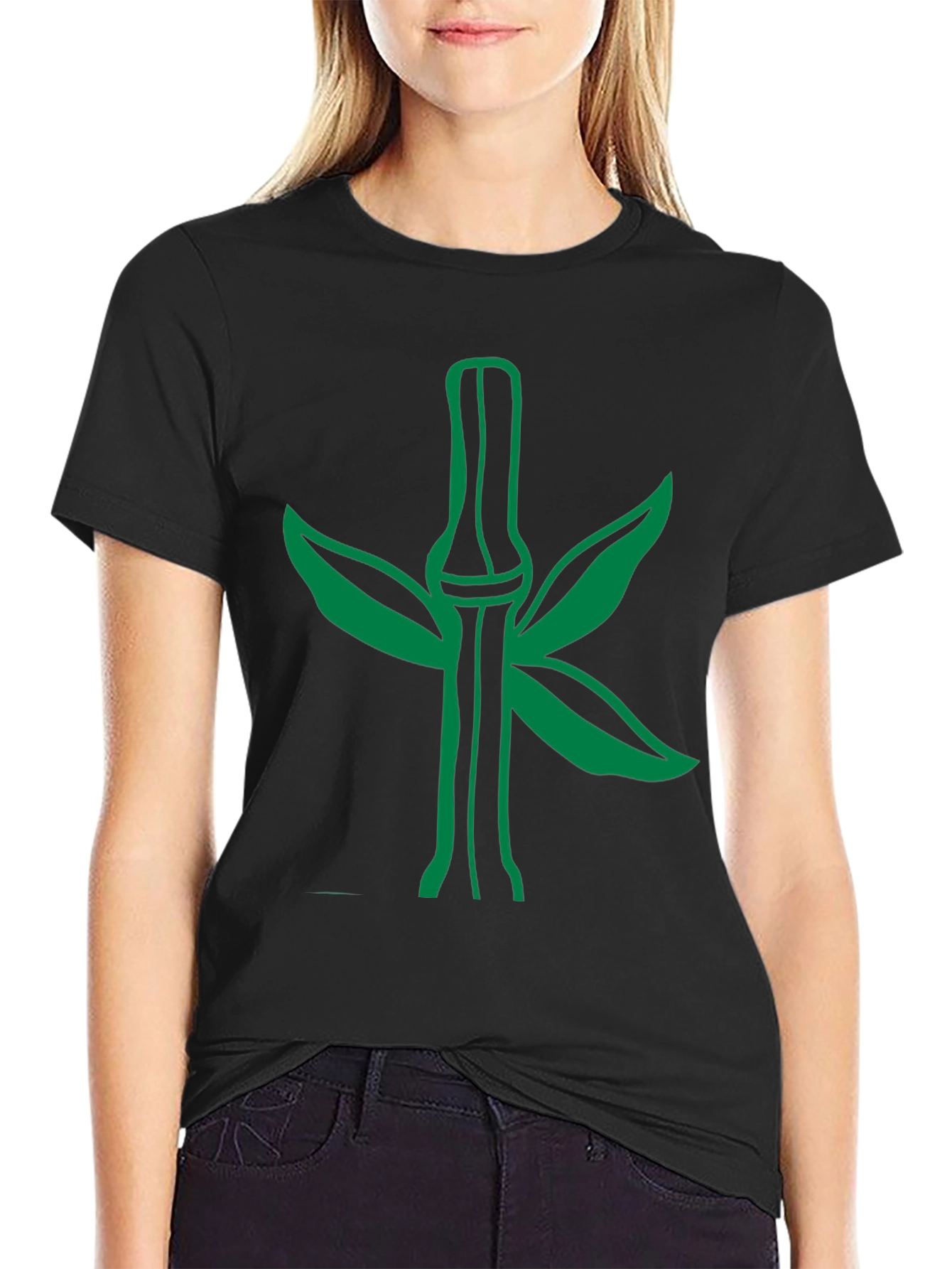 Black Green Bamboo Graphic Tee - Stylish Nature Design view 2