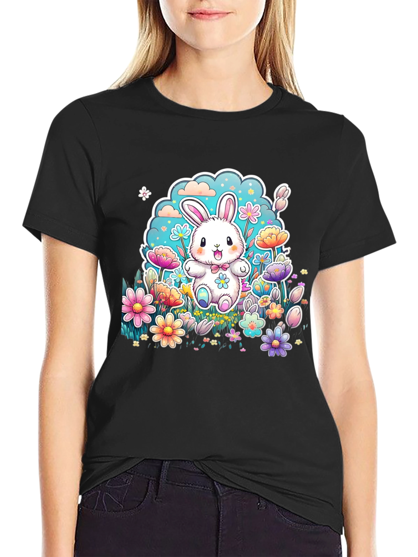 Camiseta Conejito Pascua Flores Diseño Infantil