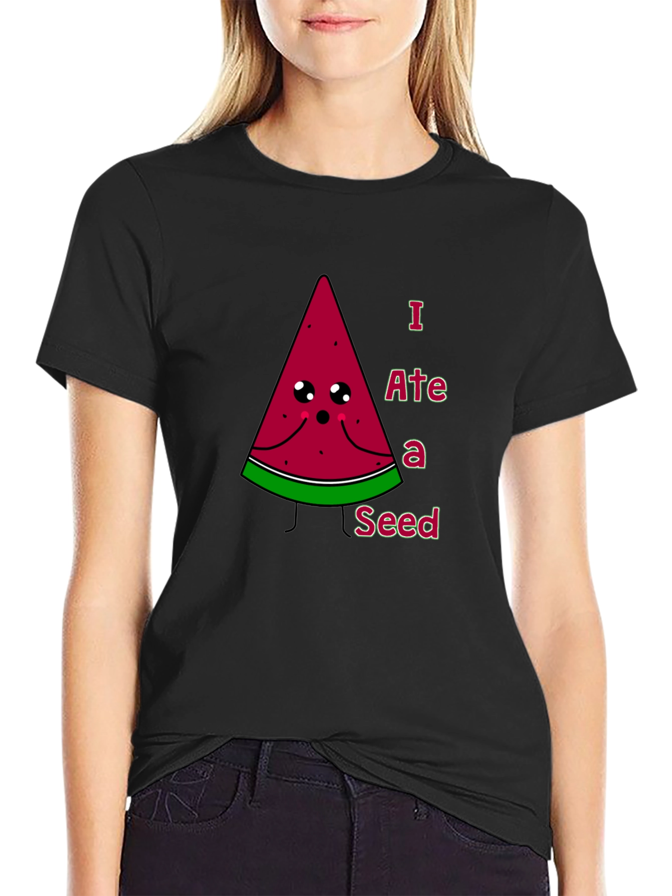 Black Funny Watermelon Seed T-Shirt view 2