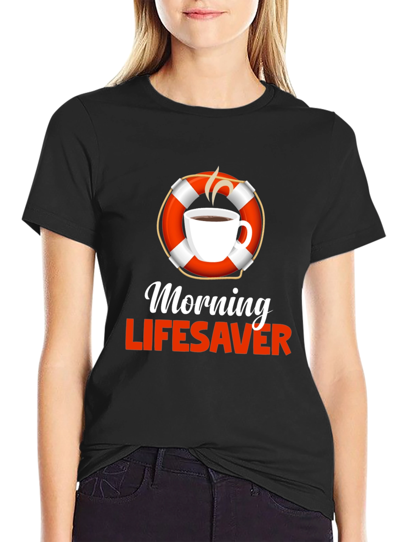 Black Morning Lifesaver T-Shirt - Coffee Lover Rescue Tee view 2