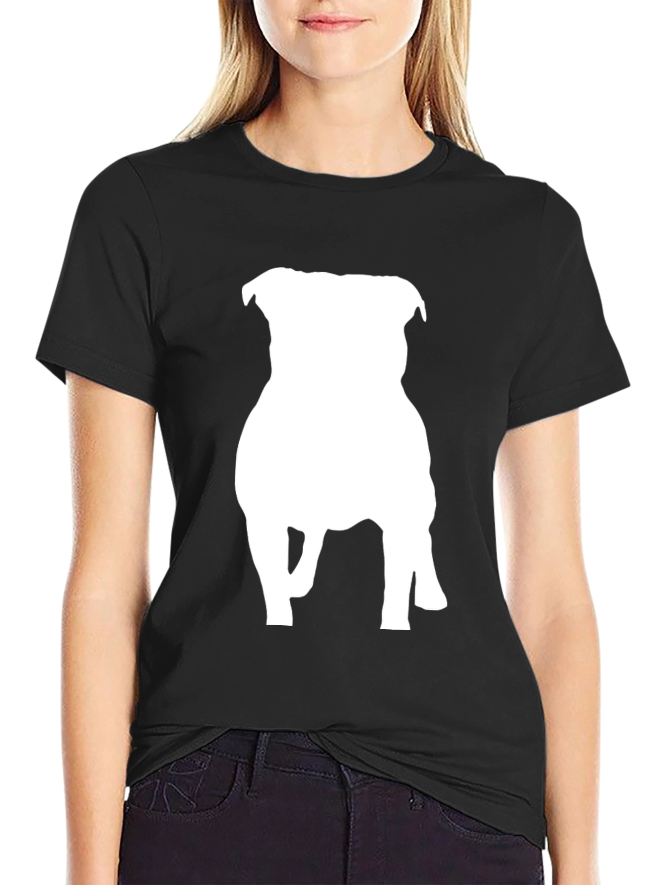 Black Dog Silhouette T-Shirt - Black Cotton Blend Crew Neck Tee view 2