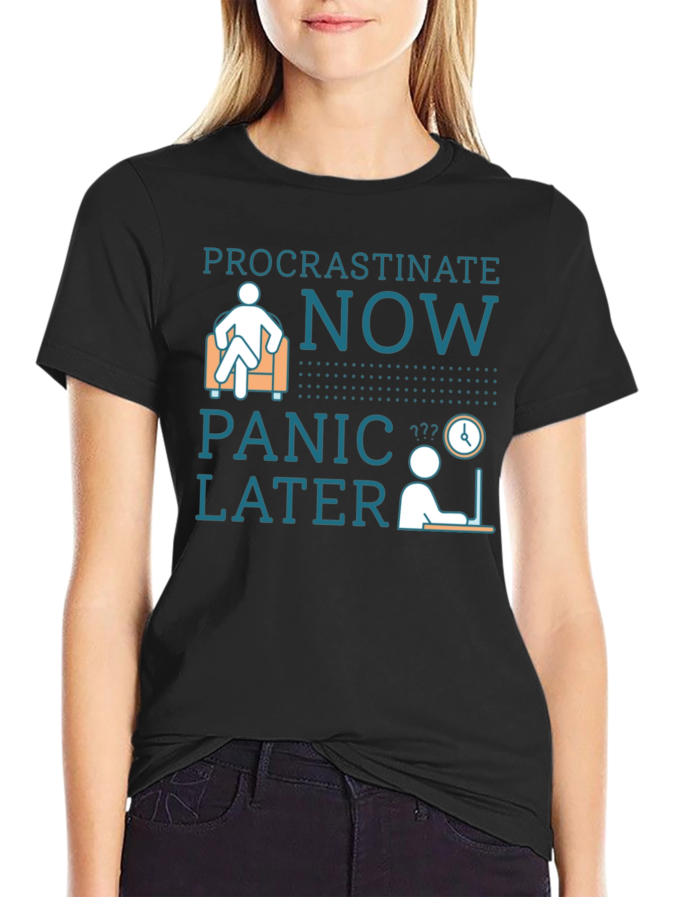 Black Procrastinate Now Panic Later Men's Graphic T-Shirt view 2