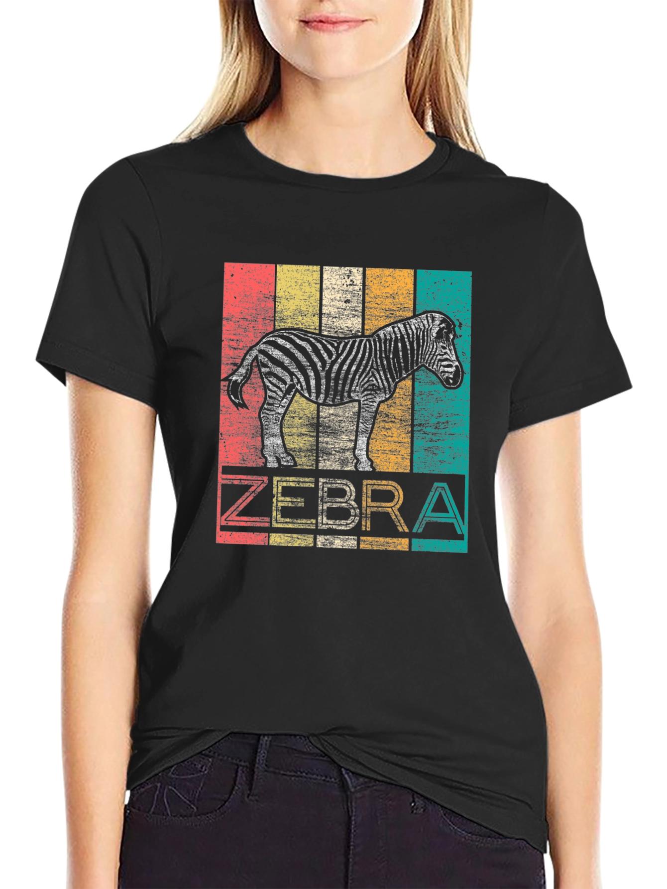Black Retro Zebra T-Shirt - Vintage Animal Tee view 2
