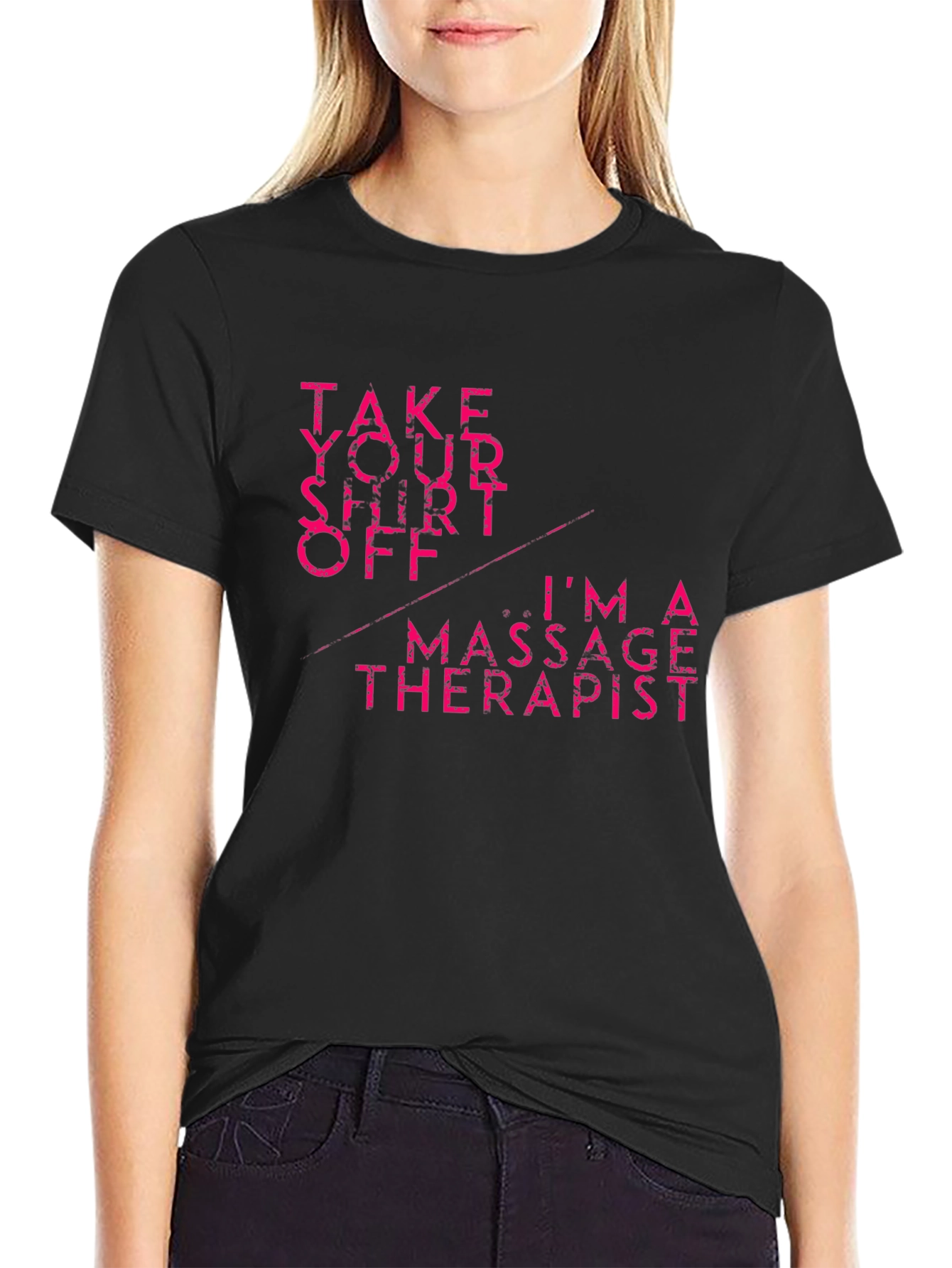 Black Massage Therapist T-Shirt: Take Your Shirt Off view 2