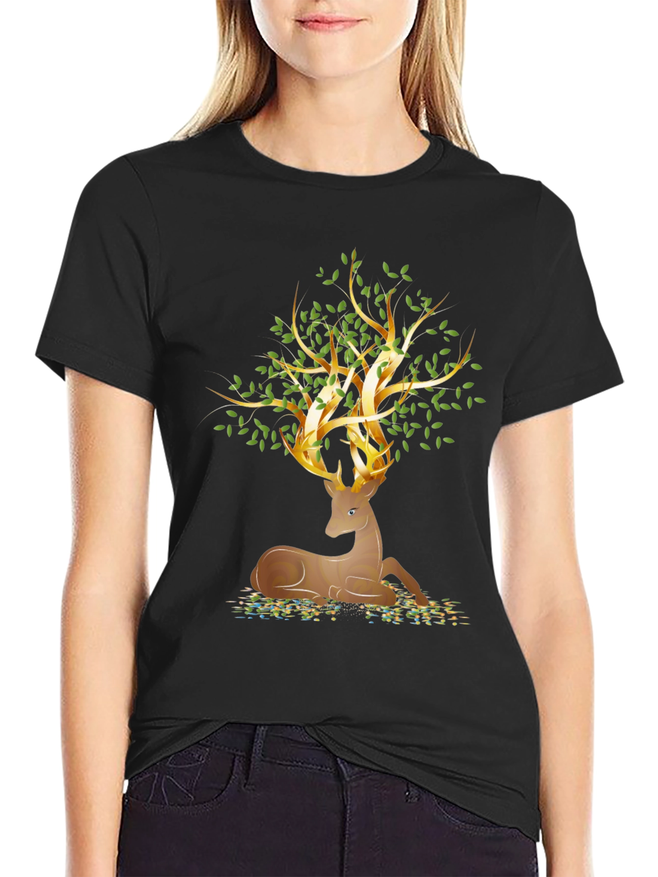 Black Deer Tree Graphic Tee - Nature Inspired Style view 2