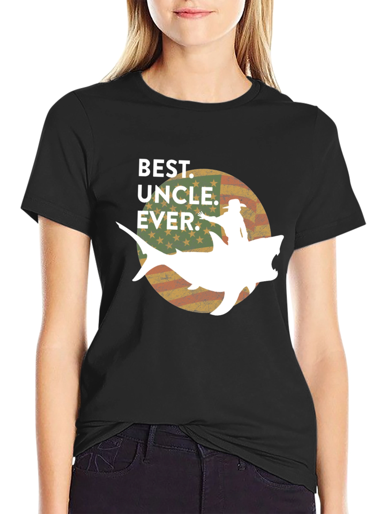 Black Best Uncle Ever Shark T-Shirt view 2