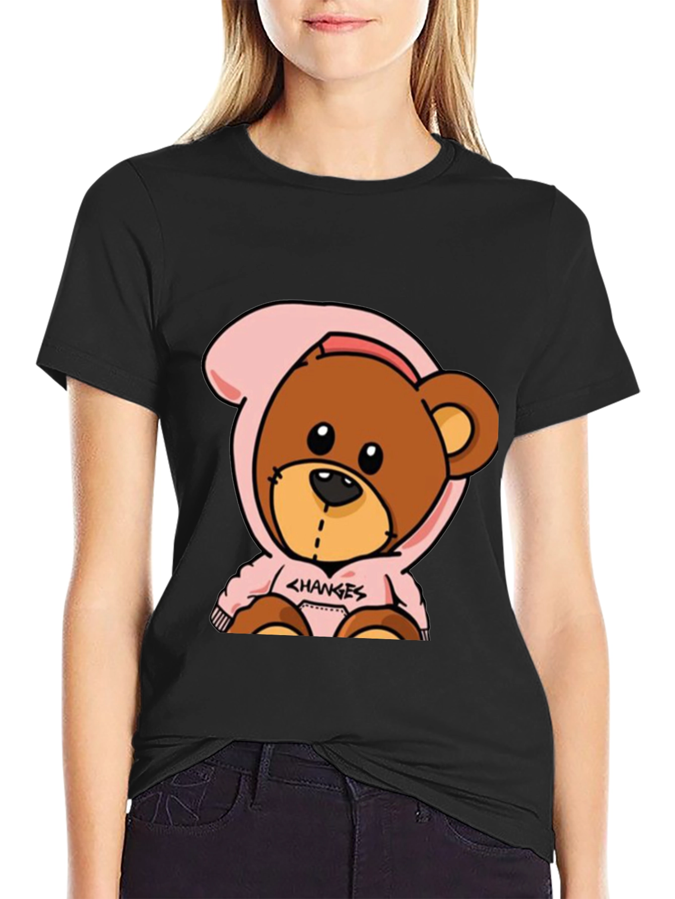 Black Cartoon Bear Graphic Tee view 2