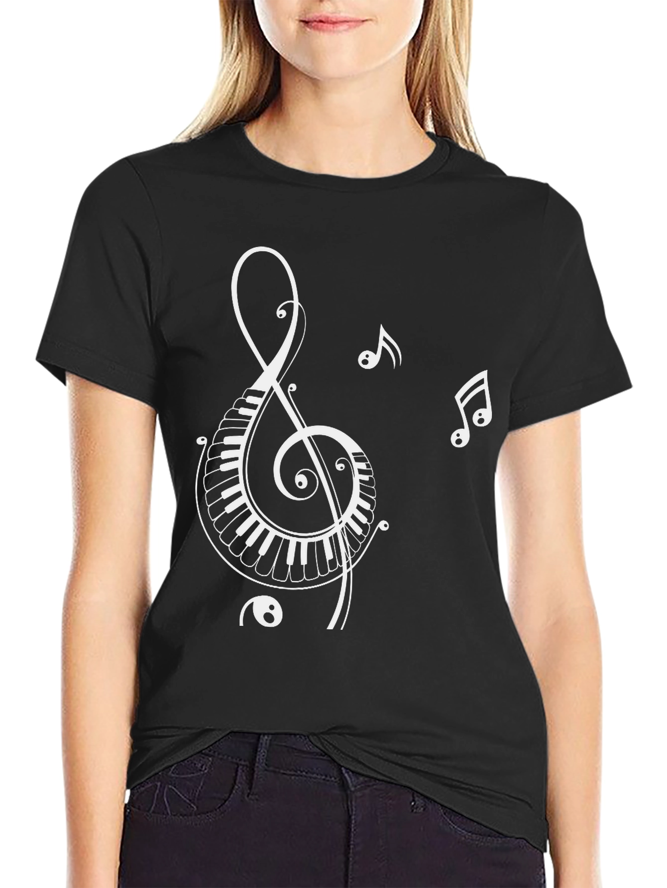 Black Musical Note Piano Key T-Shirt - Black view 2