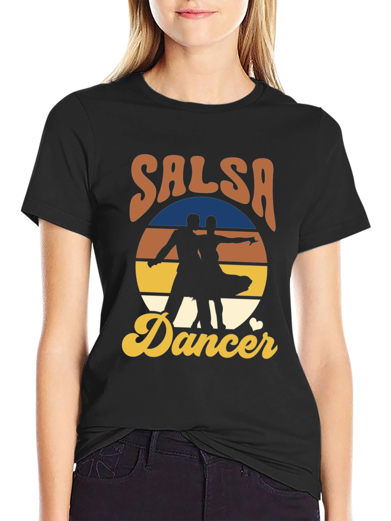 Black Salsa Dancer Retro T-Shirt - Dance the Night Away! view 2