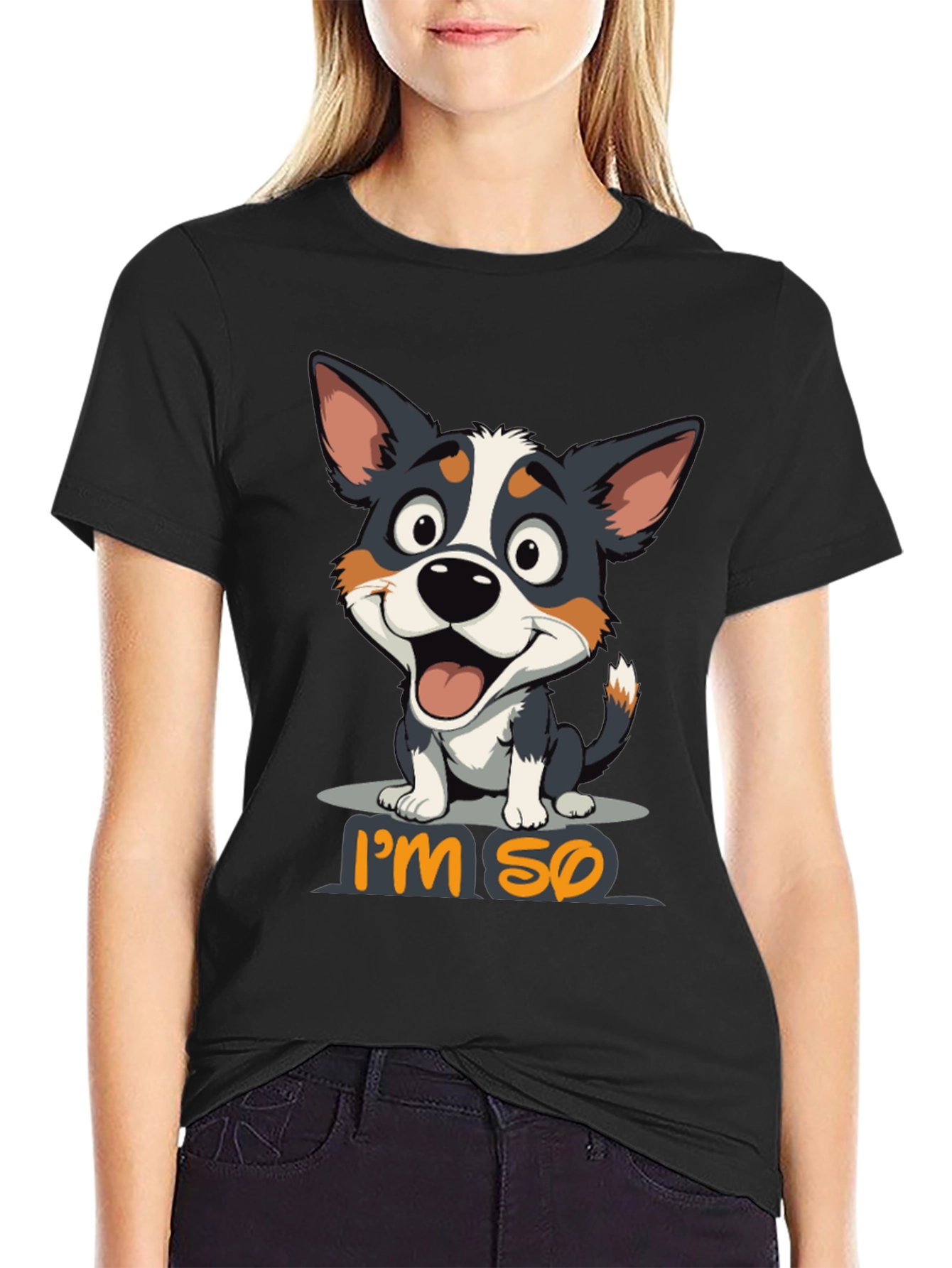 Black I'm So Happy Dog Graphic T-Shirt view 2