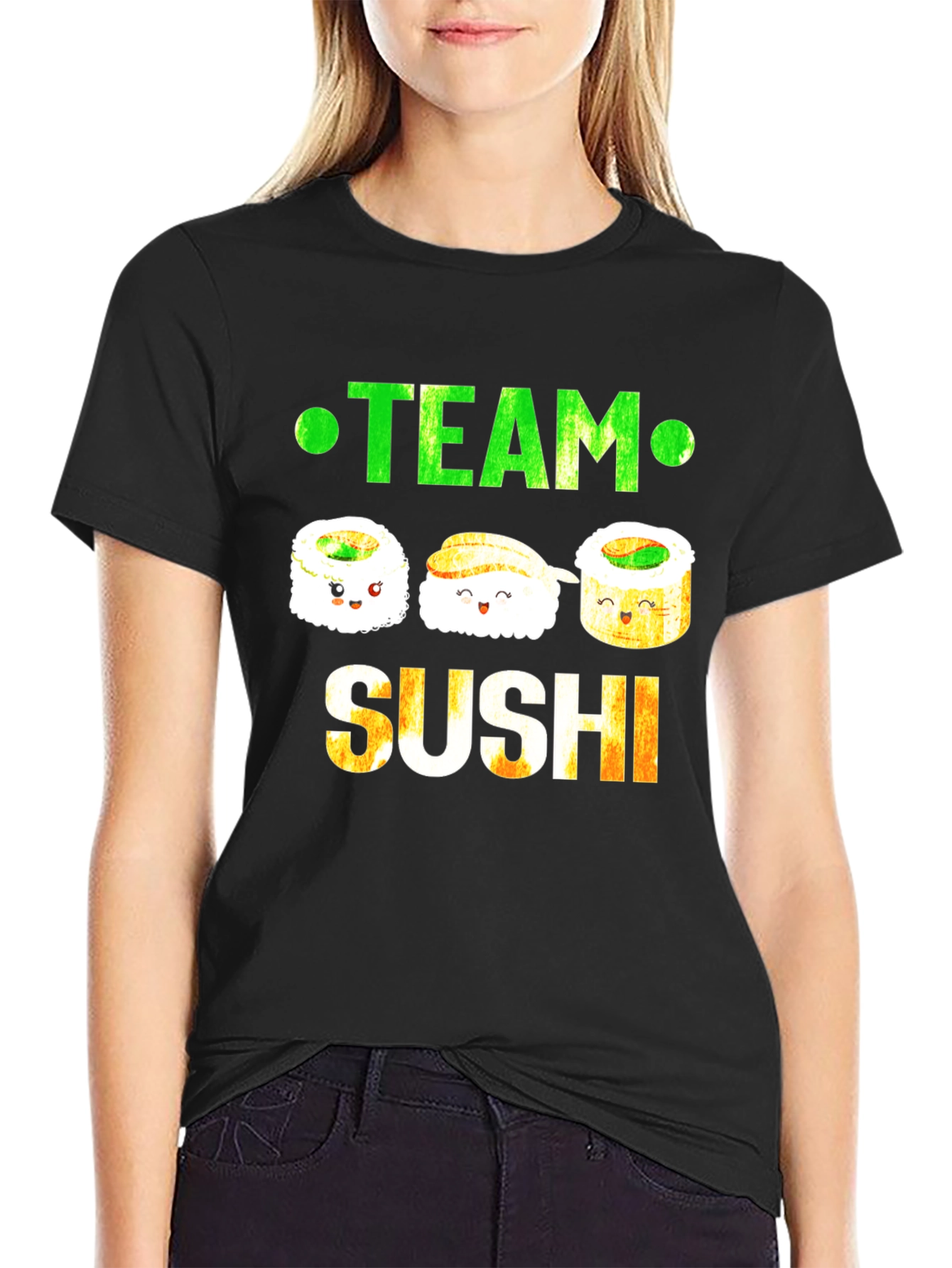Black Team Sushi Graphic T-Shirt - Foodie Fun! view 2