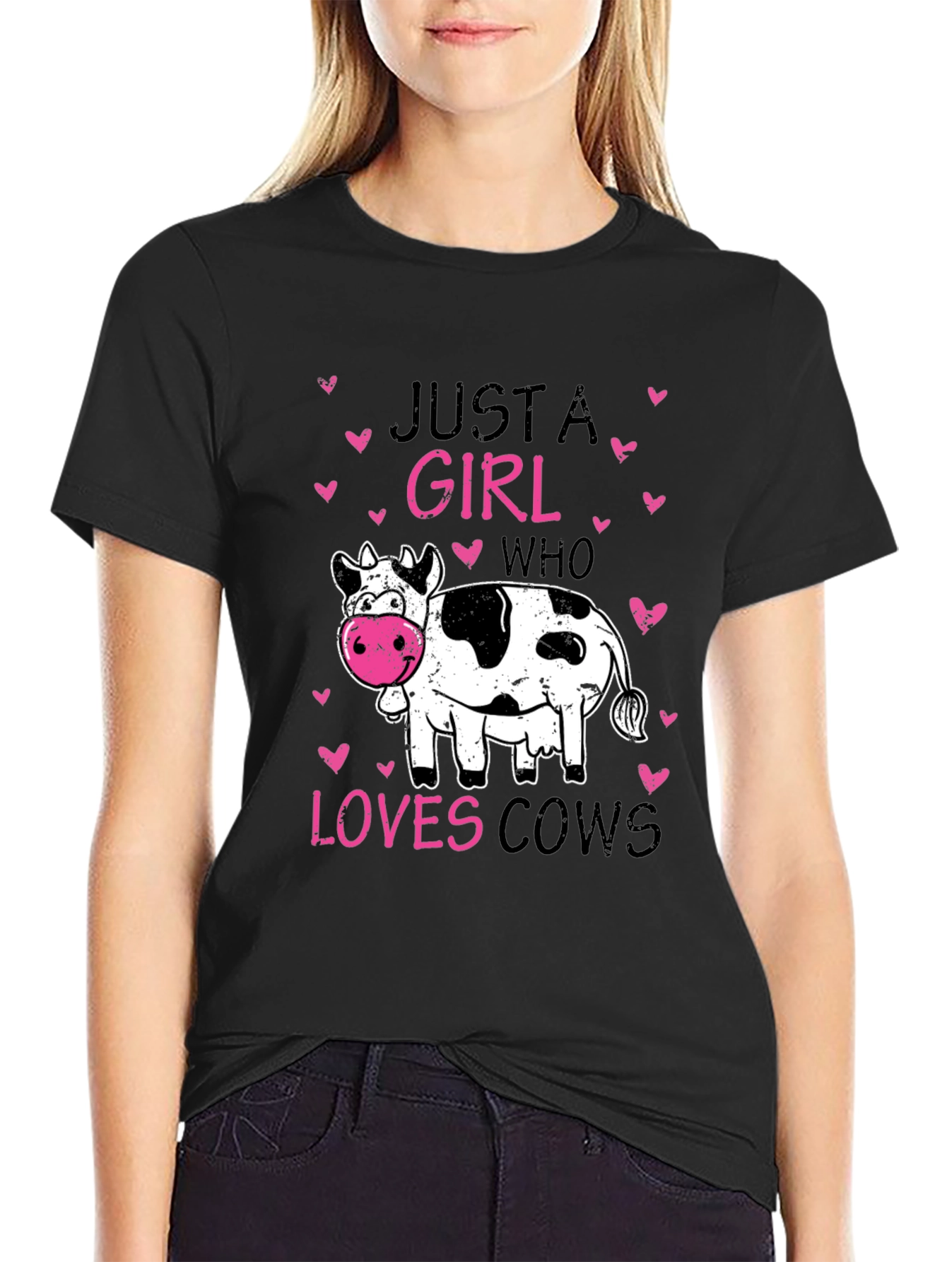 Black Just A Girl Who Loves Cows T-Shirt view 2