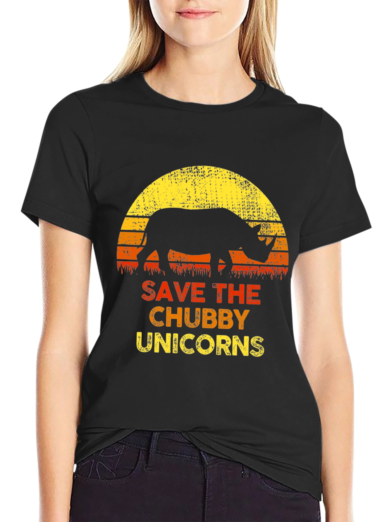 Black Save The Chubby Unicorns Black T-Shirt view 2