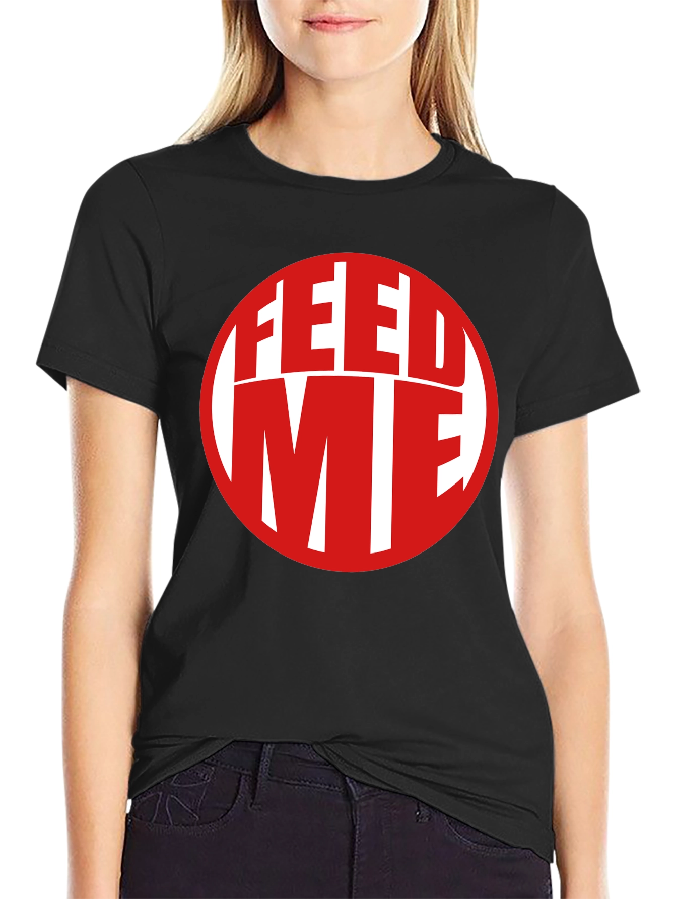 Black Feed Me Graphic Print T-Shirt view 2